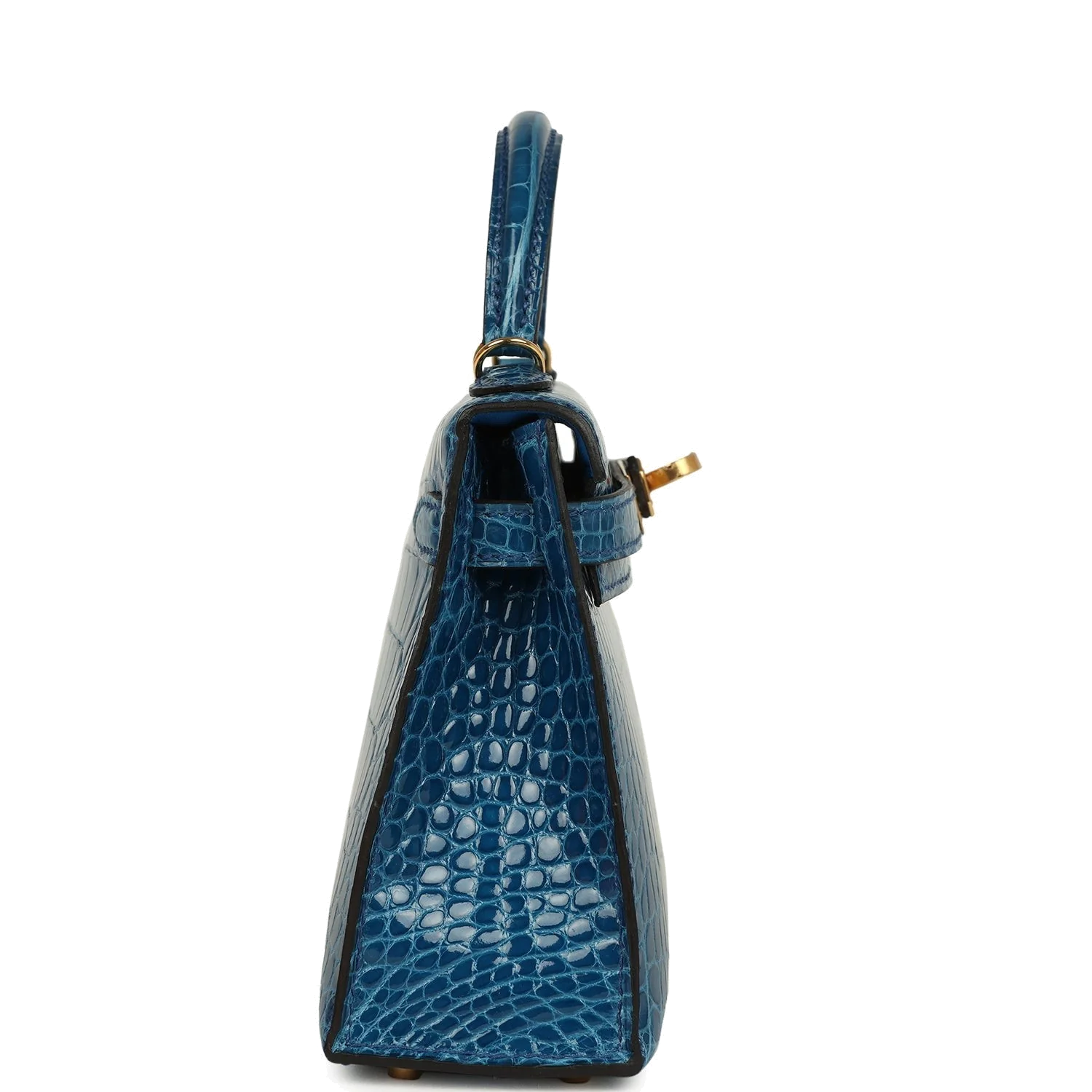 Hermes Kelly Sellier 20 Bleu Mykonos Shiny Alligator Gold Hardware — фото 4