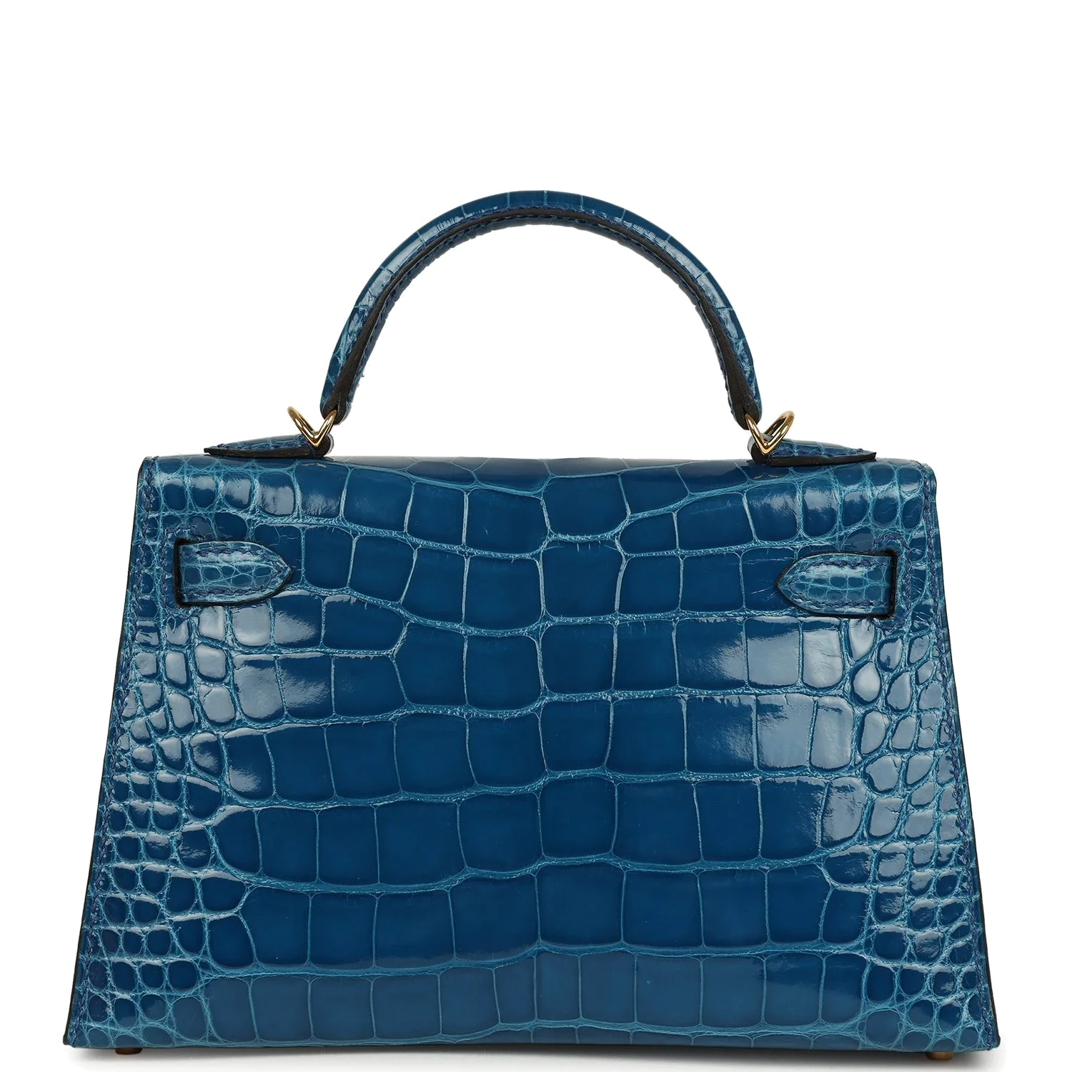 Hermes Kelly Sellier 20 Bleu Mykonos Shiny Alligator Gold Hardware — фото 5