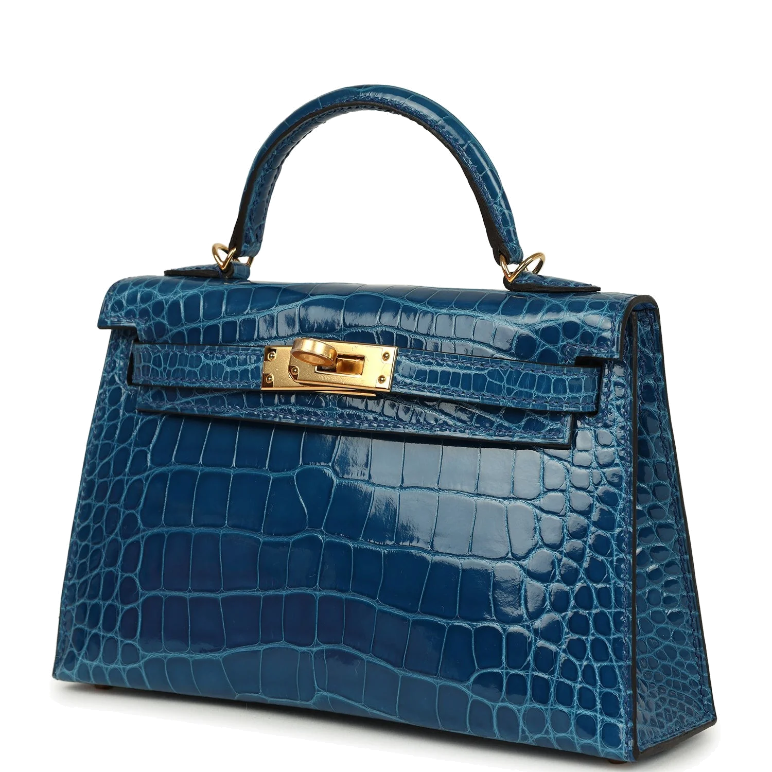 Hermes Kelly Sellier 20 Bleu Mykonos Shiny Alligator Gold Hardware — фото 6