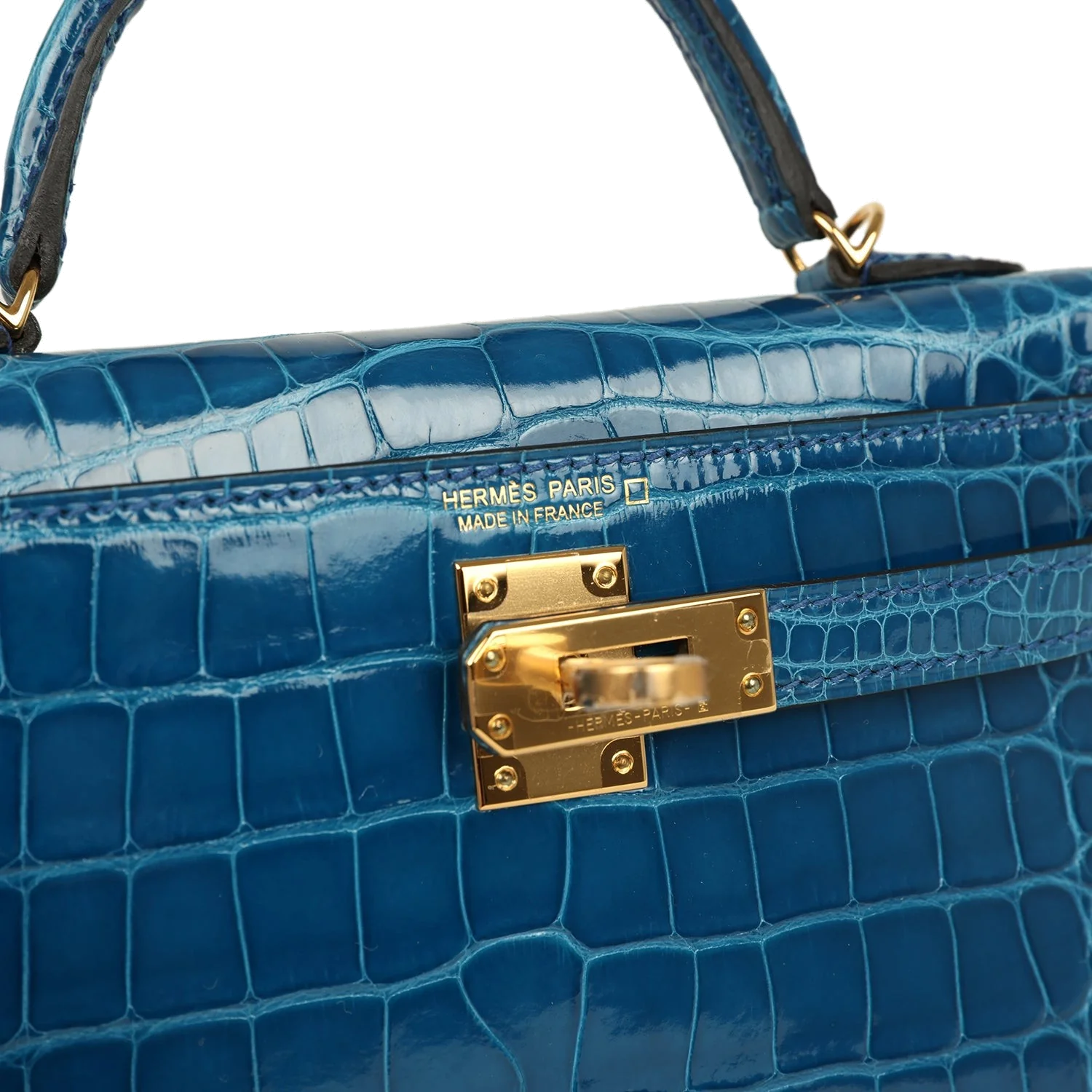Hermes Kelly Sellier 20 Bleu Mykonos Shiny Alligator Gold Hardware — фото 8