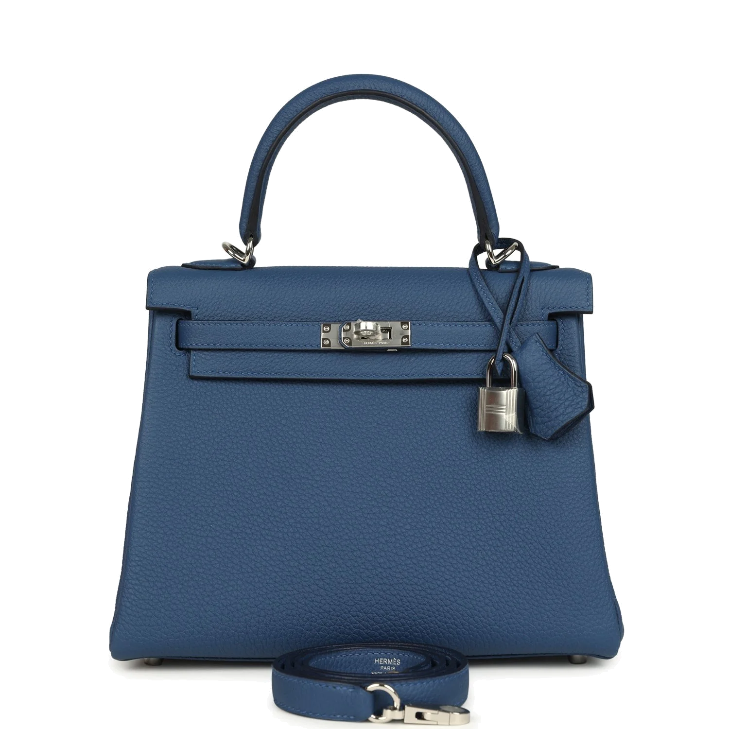 Hermes Kelly Retourne 25 Bleu Tie Togo Palladium Hardware