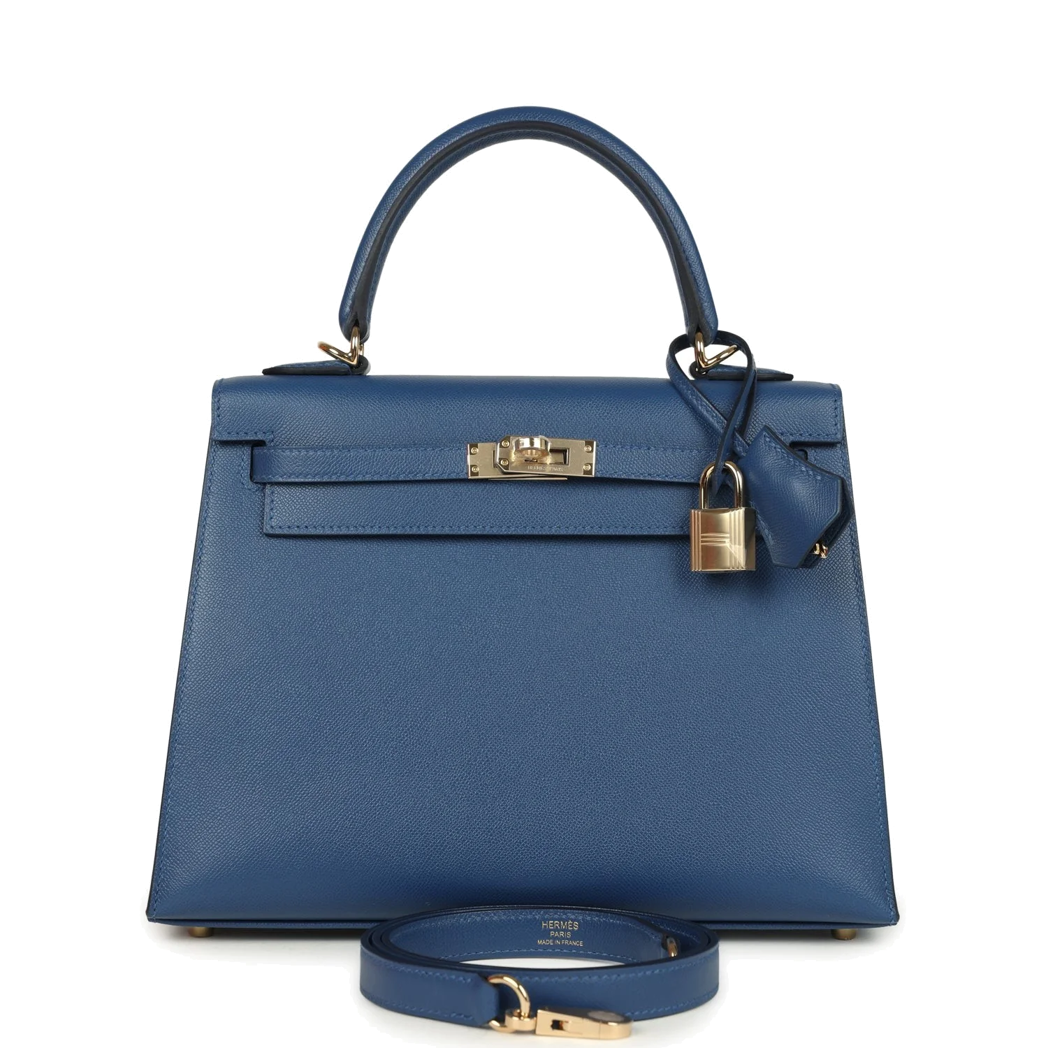 Hermes Kelly Sellier 25 Bleu Tie Madame Permabrass Hardware — фото 2