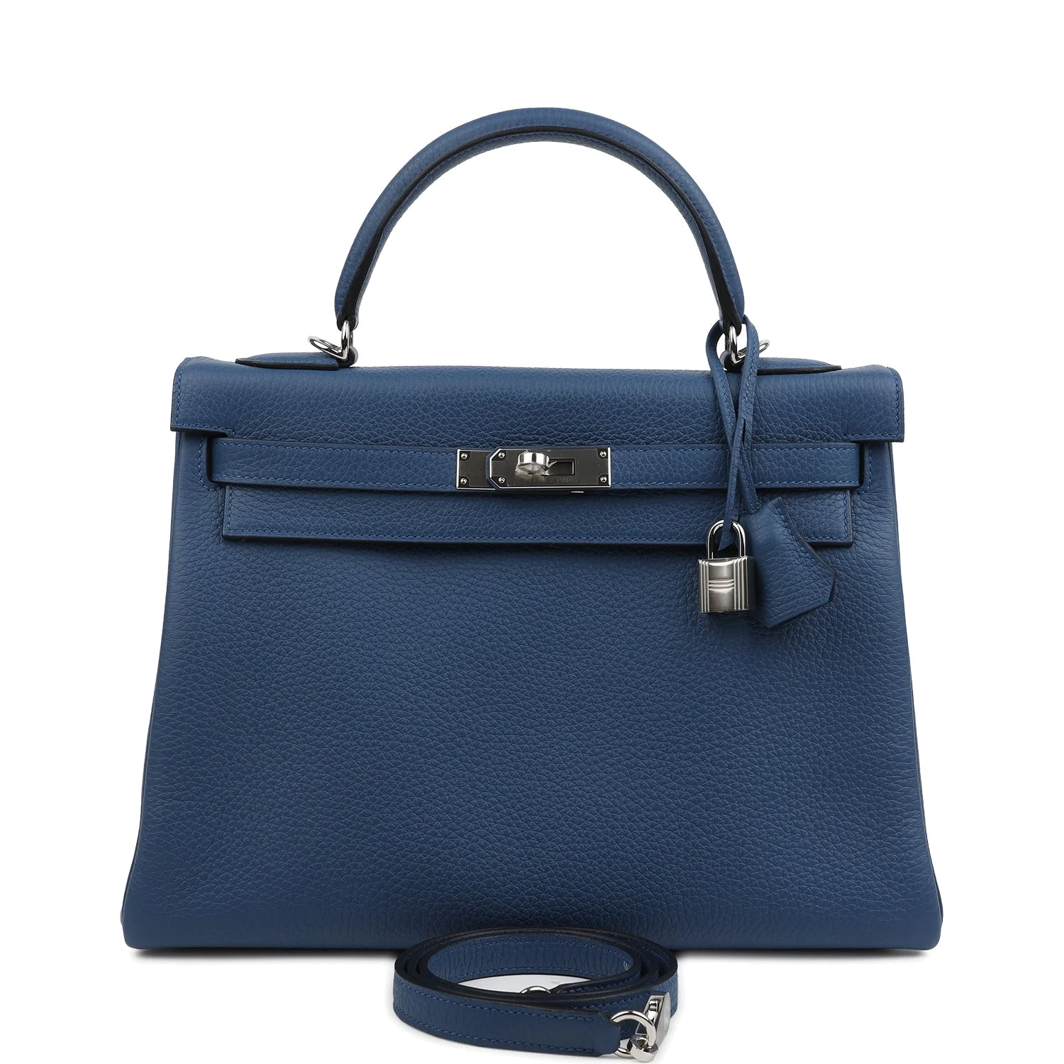 Hermes Kelly Retourne 32 Bleu Tie Clemence Palladium Hardware — фото 2