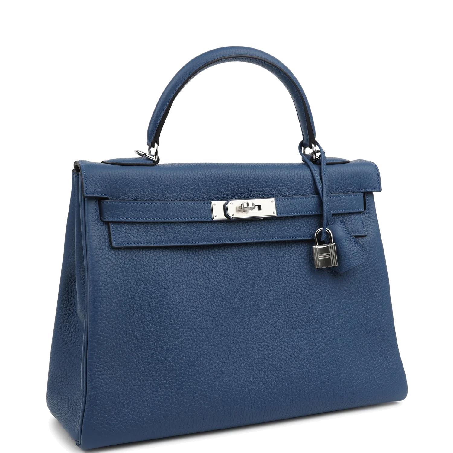 Hermes Kelly Retourne 32 Bleu Tie Clemence Palladium Hardware — фото 3