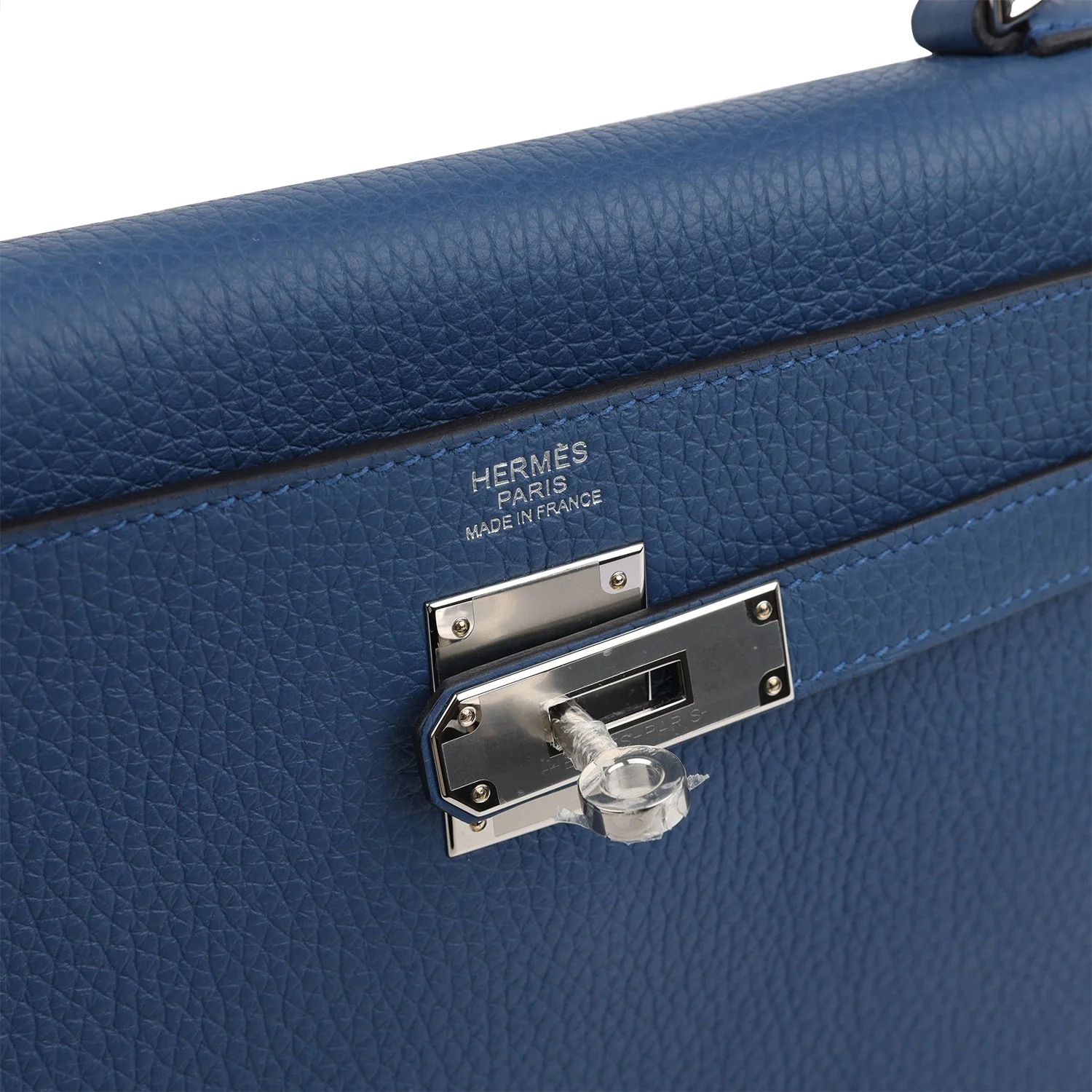 Hermes Kelly Retourne 32 Bleu Tie Clemence Palladium Hardware — фото 8