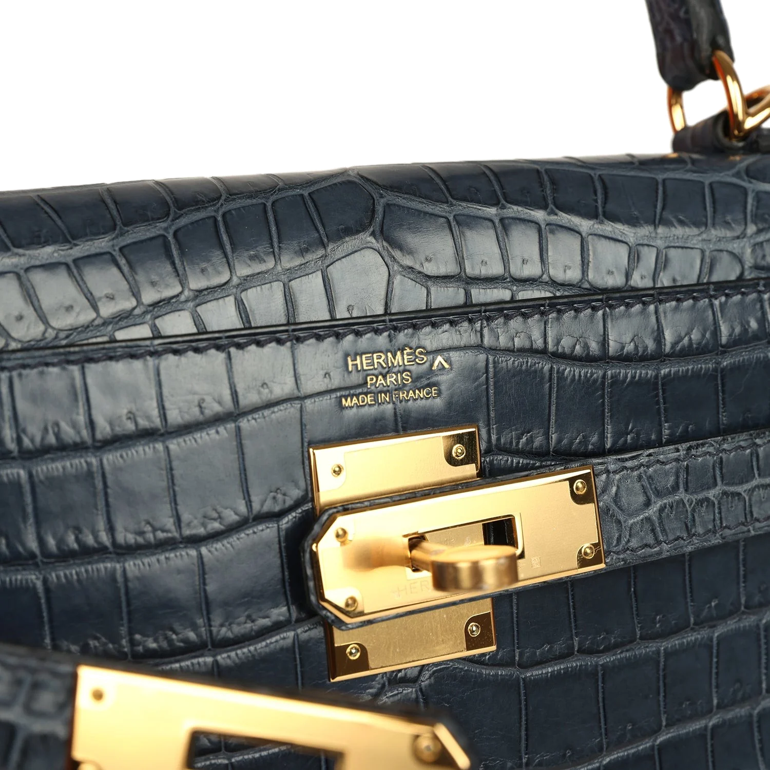 Hermes Kelly Retourne 28 Bleu Nuit Satin Matte Porosus Crocodile Gold Hardware — фото 8