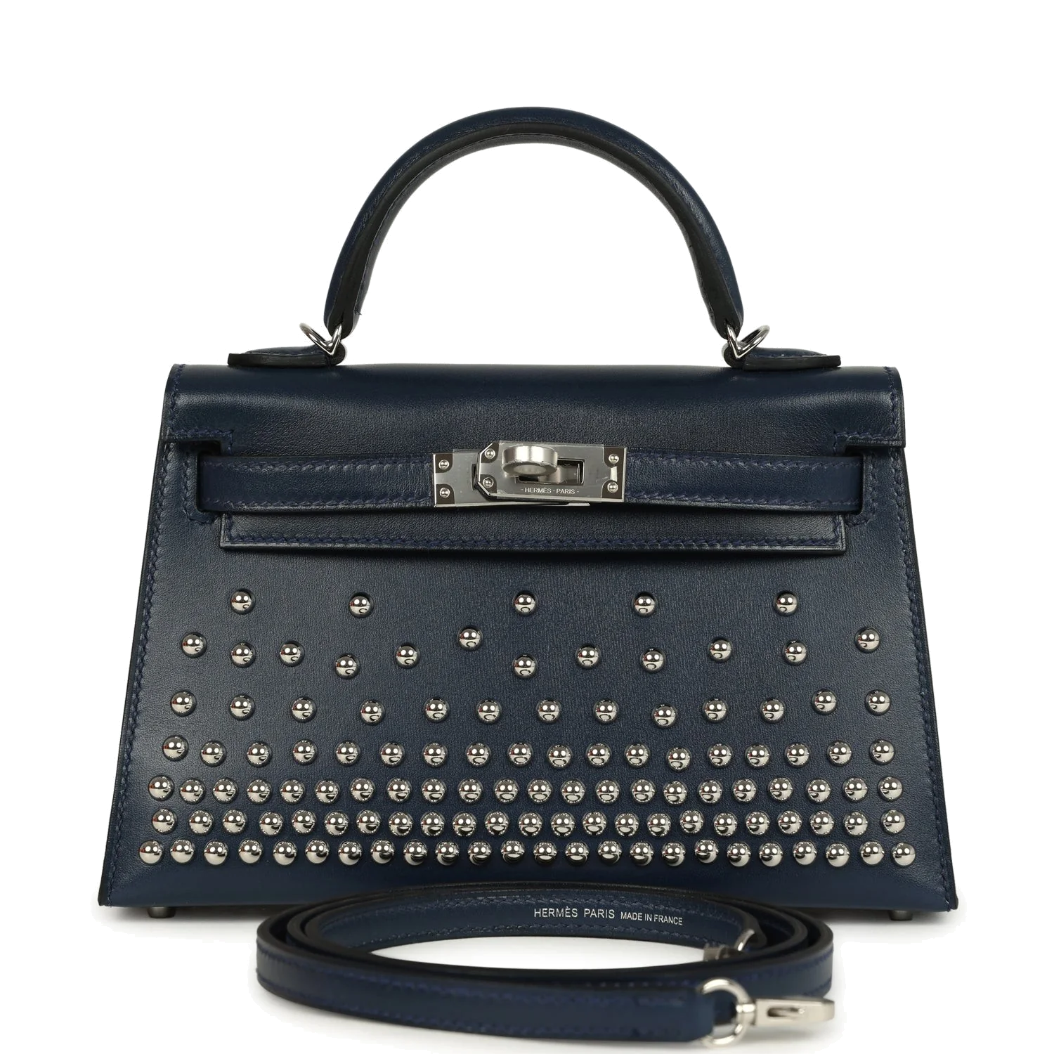 Hermes Kelly Sellier 20 Clouté Bleu Abyss Box Palladium Hardware — фото 2