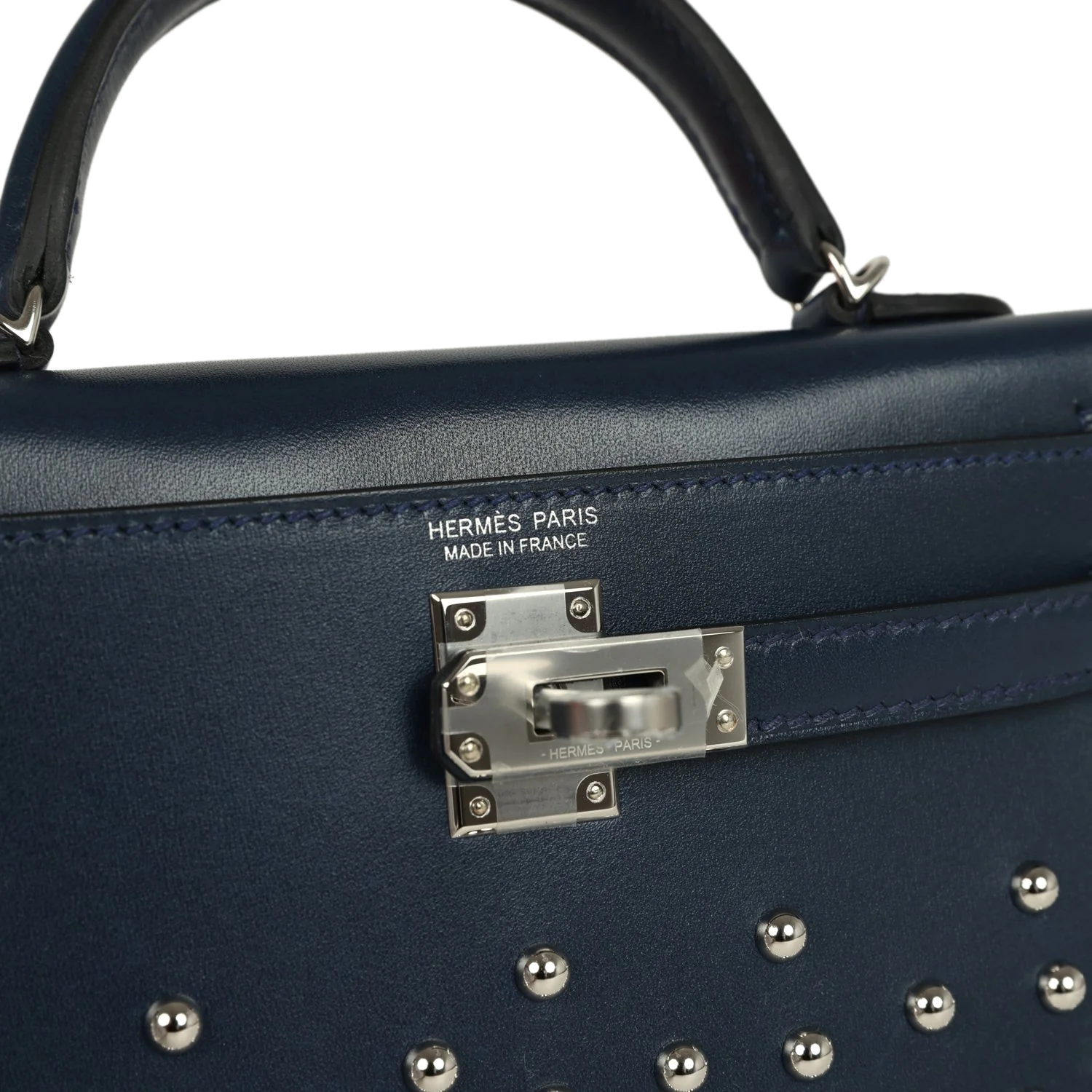 Hermes Kelly Sellier 20 Clouté Bleu Abyss Box Palladium Hardware — фото 8