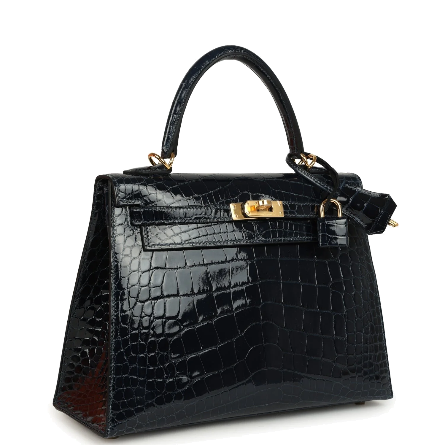 Hermes Kelly Sellier 25 Bleu Baltique Shiny Alligator Gold Hardware — фото 3