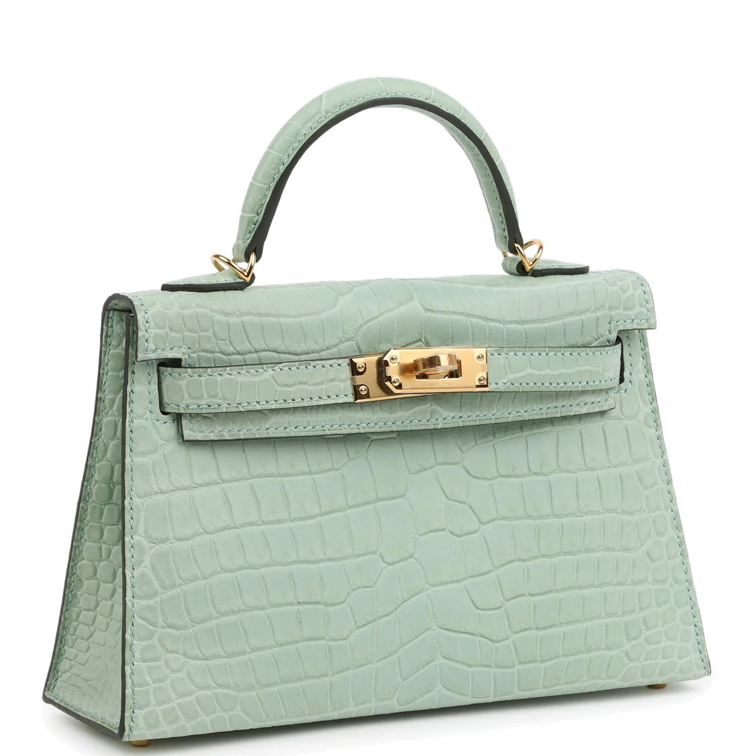 Hermes Kelly Sellier 20 Vert D'Eau Matte Porosus Crocodile Gold Hardware — фото 3