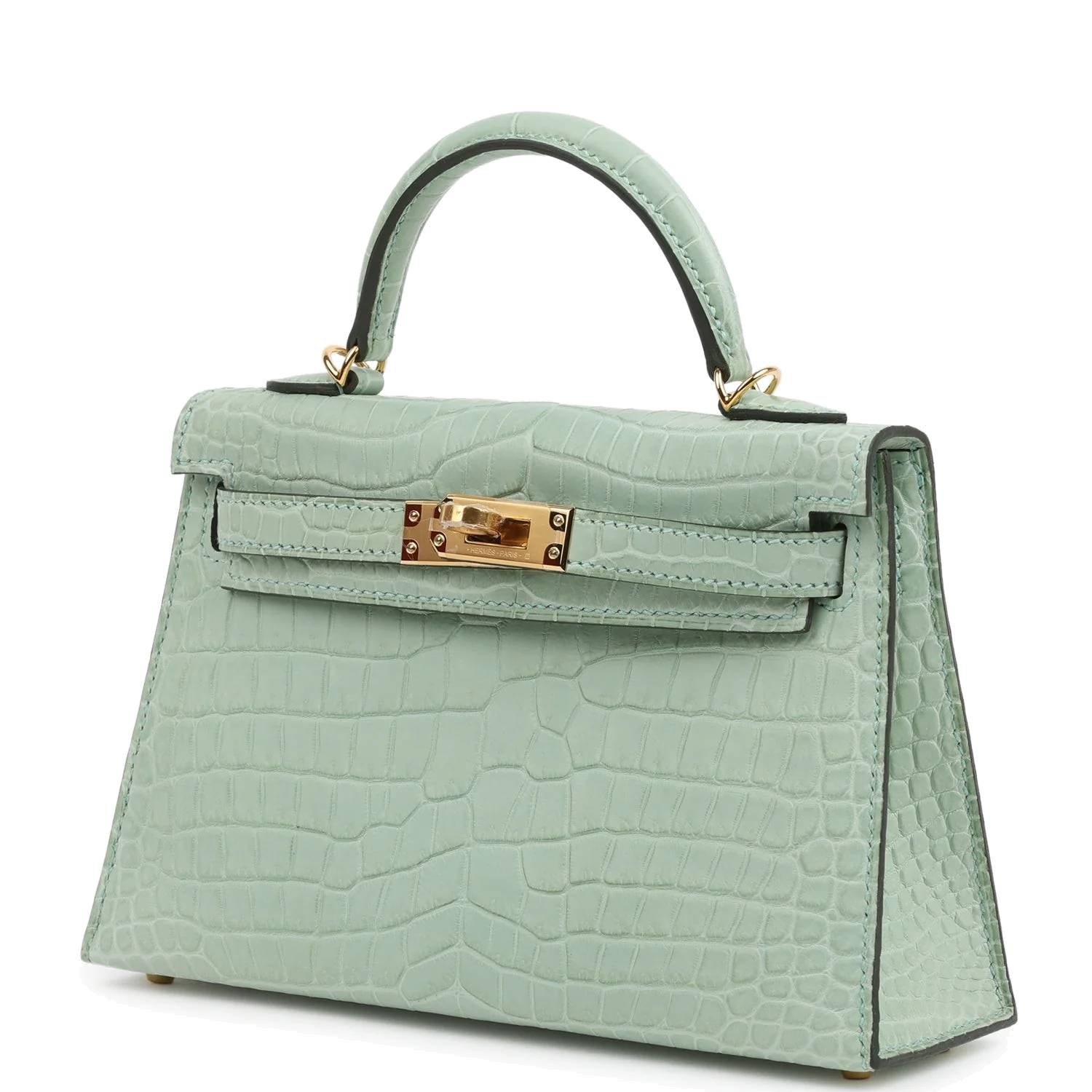 Hermes Kelly Sellier 20 Vert D'Eau Matte Porosus Crocodile Gold Hardware — фото 6