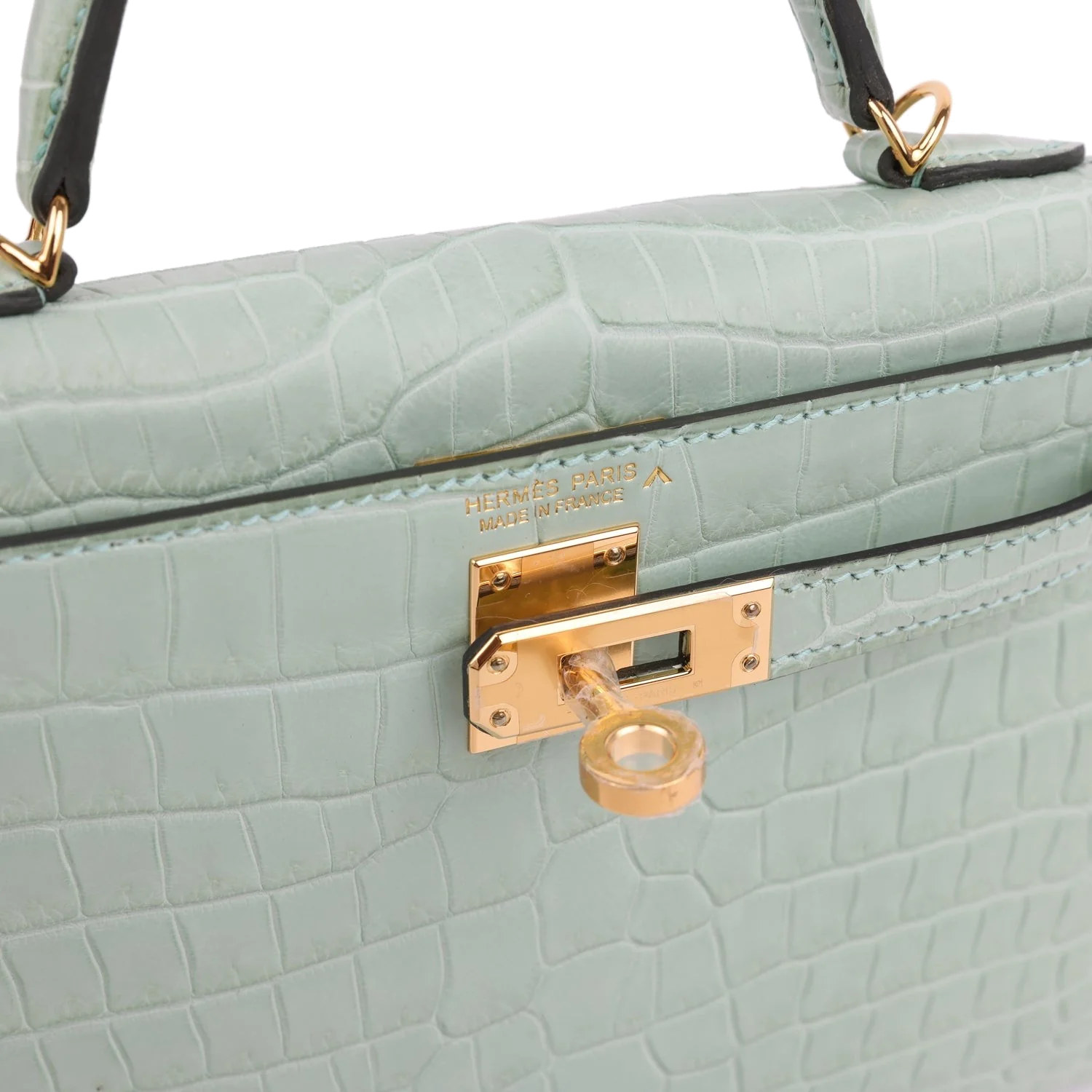 Hermes Kelly Sellier 20 Vert D'Eau Matte Porosus Crocodile Gold Hardware — фото 8