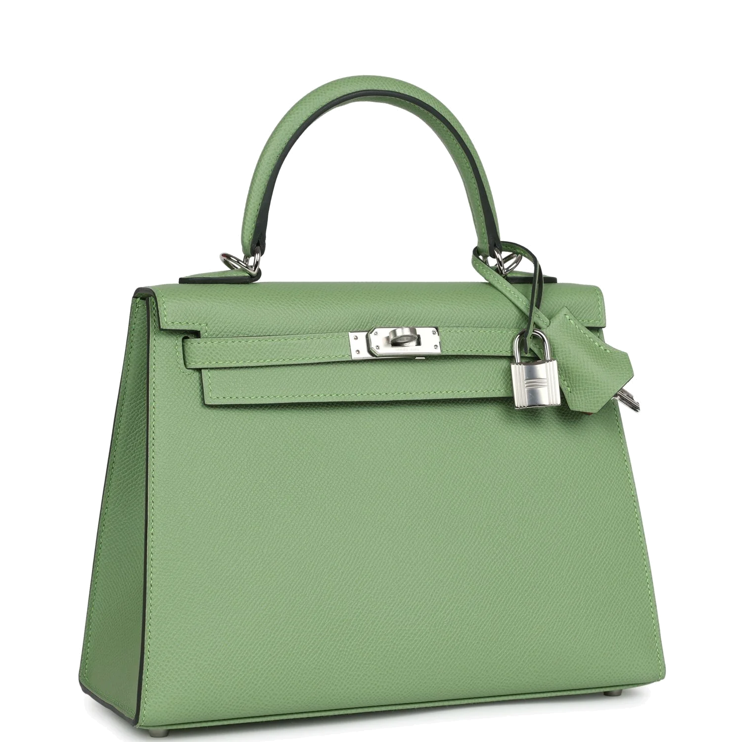 Hermes Special Order (HSS) Kelly Sellier 25 Vert Criquet Verso Epsom Palladium Hardware — фото 3
