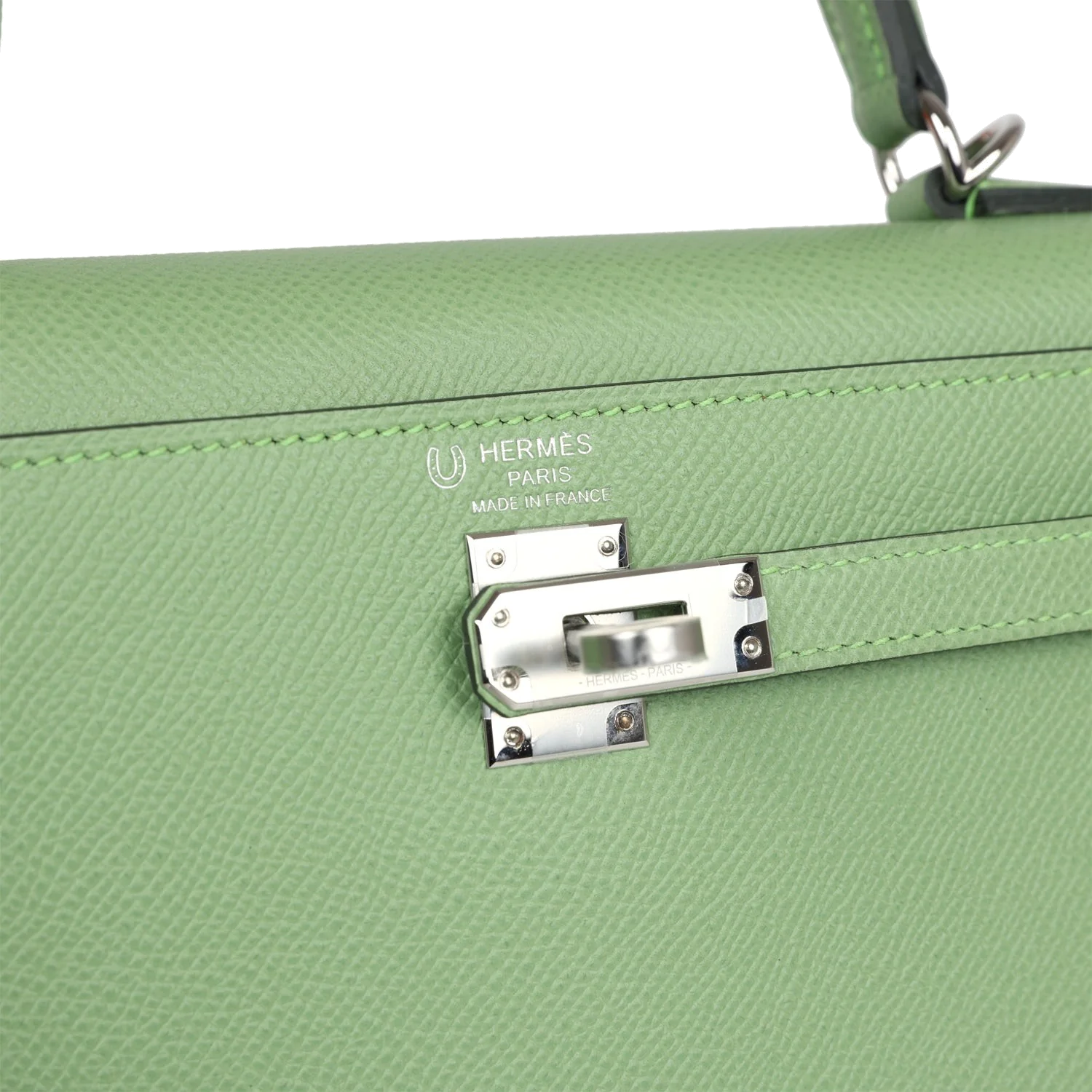 Hermes Special Order (HSS) Kelly Sellier 25 Vert Criquet Verso Epsom Palladium Hardware — фото 8