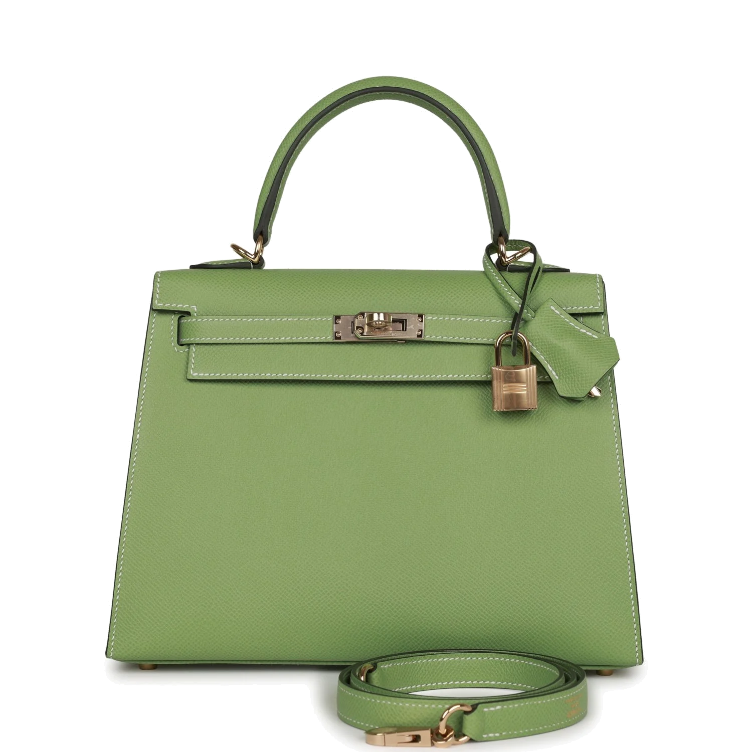 Hermes Special Order (HSS) Kelly Sellier 25 Vert Criquet Epsom Permabrass Hardware — фото 2