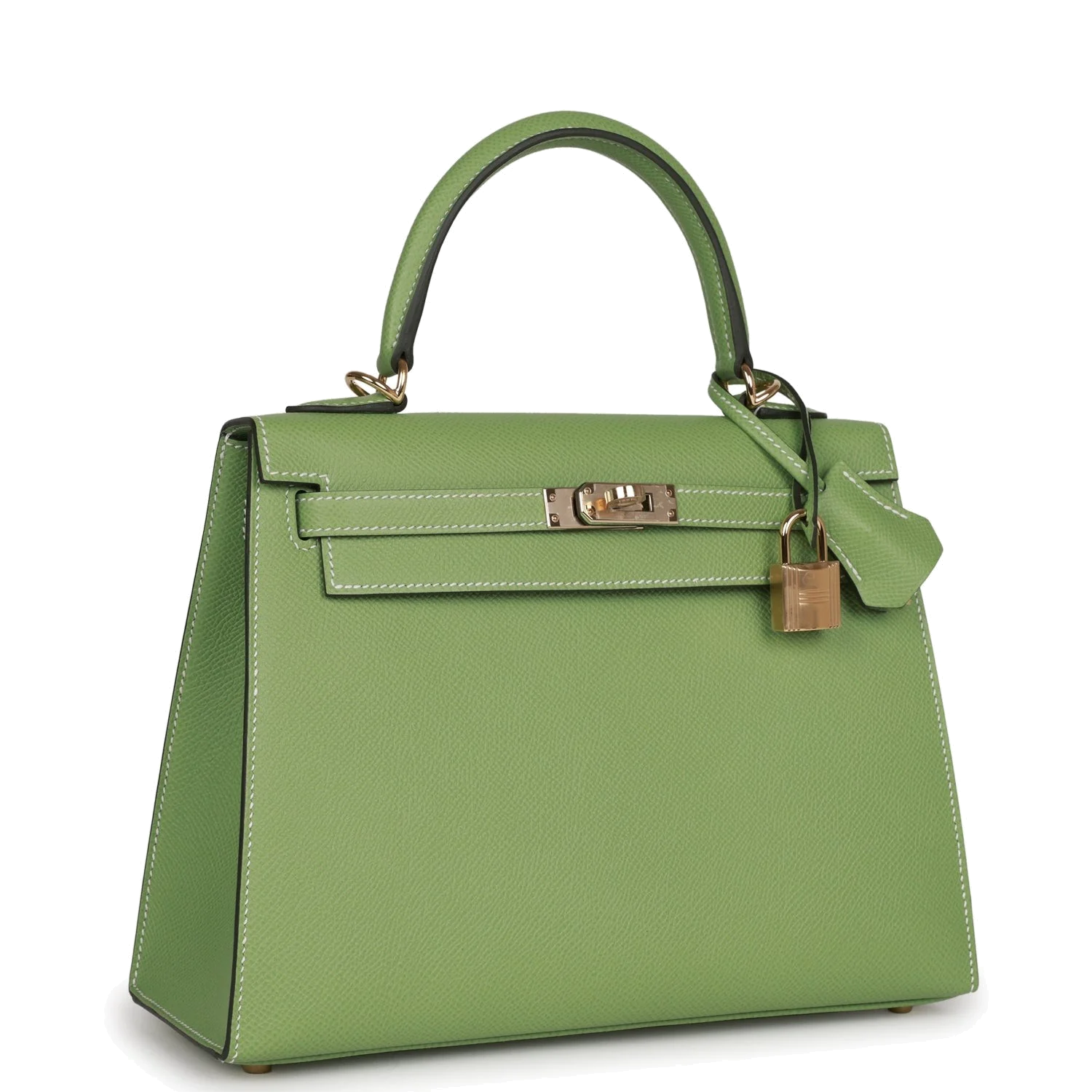 Hermes Special Order (HSS) Kelly Sellier 25 Vert Criquet Epsom Permabrass Hardware — фото 3