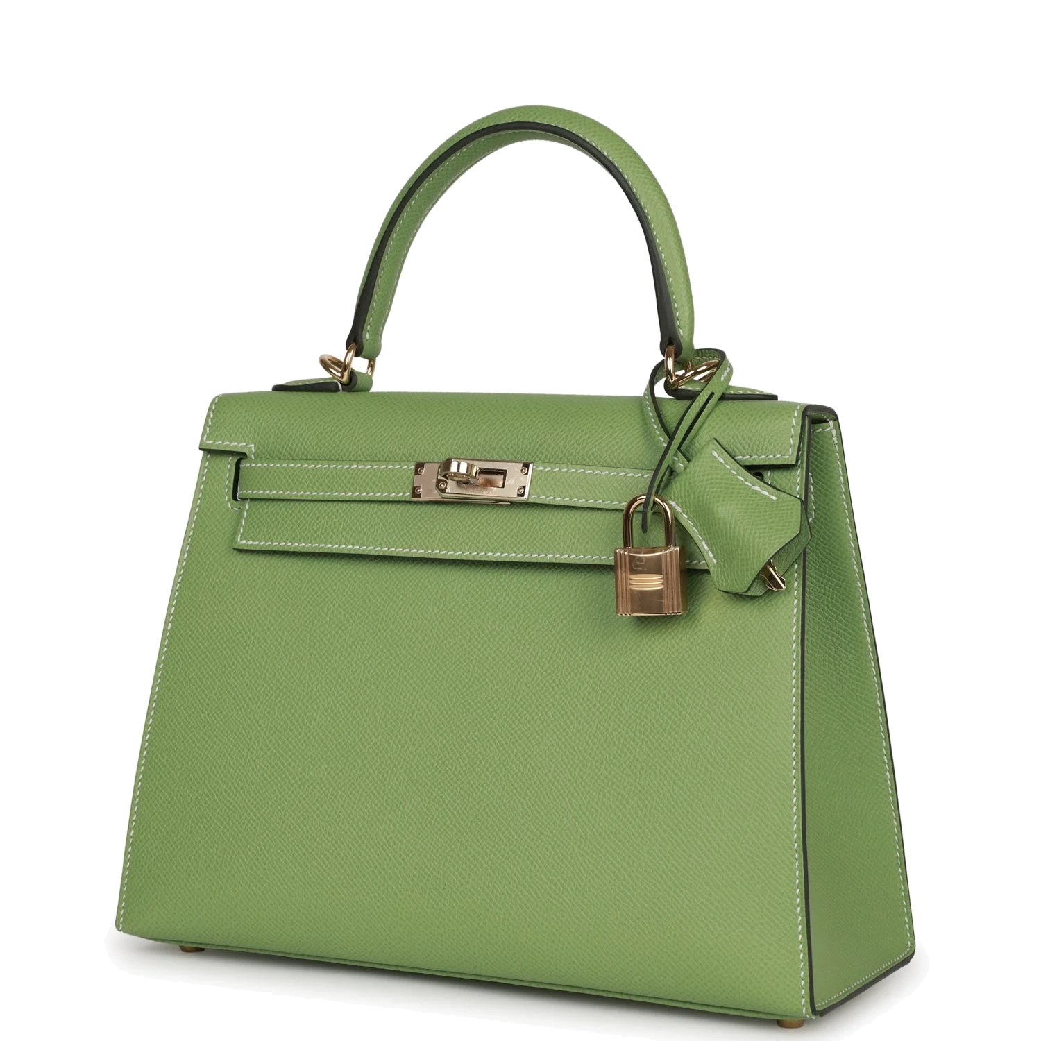 Hermes Special Order (HSS) Kelly Sellier 25 Vert Criquet Epsom Permabrass Hardware — фото 6