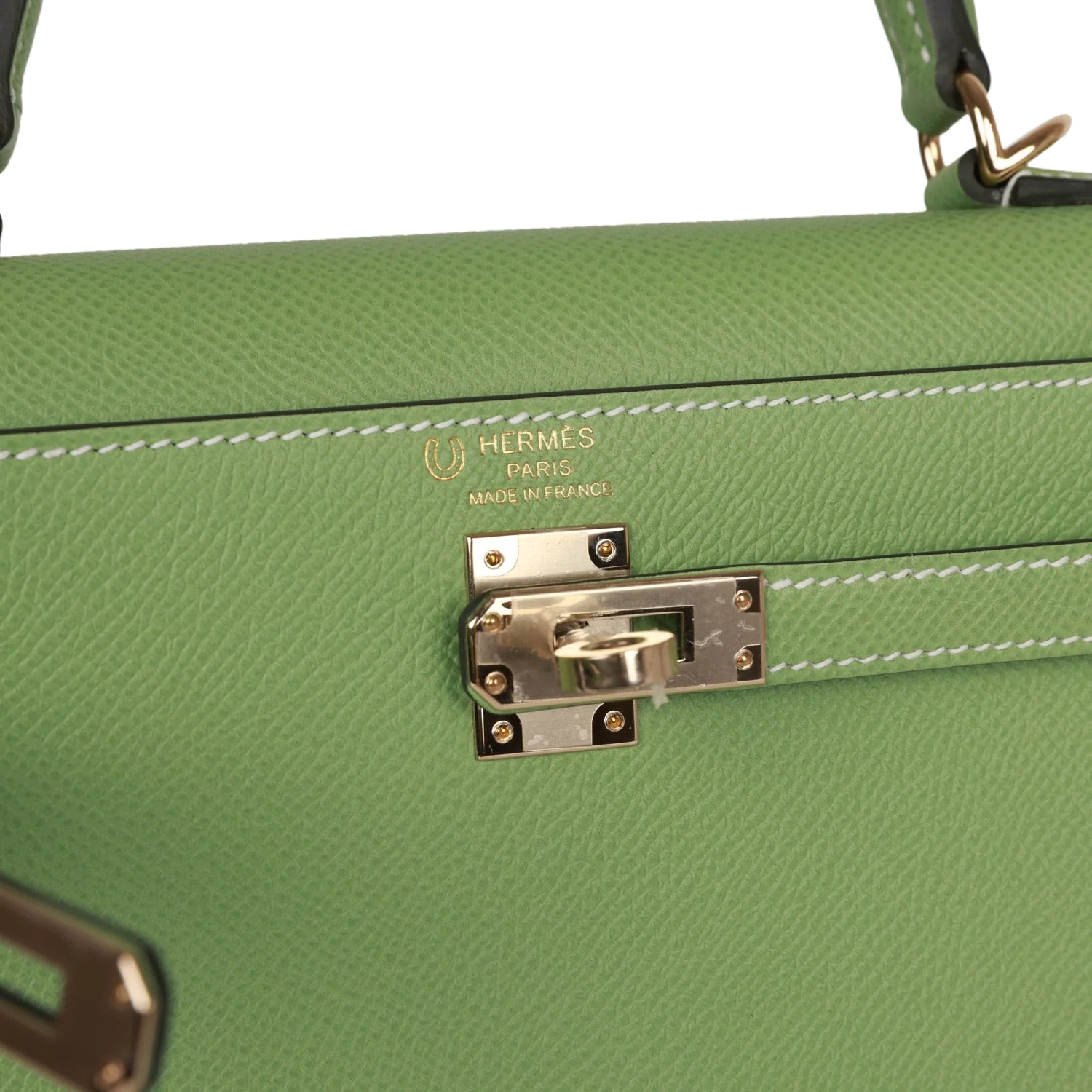 Hermes Special Order (HSS) Kelly Sellier 25 Vert Criquet Epsom Permabrass Hardware — фото 8