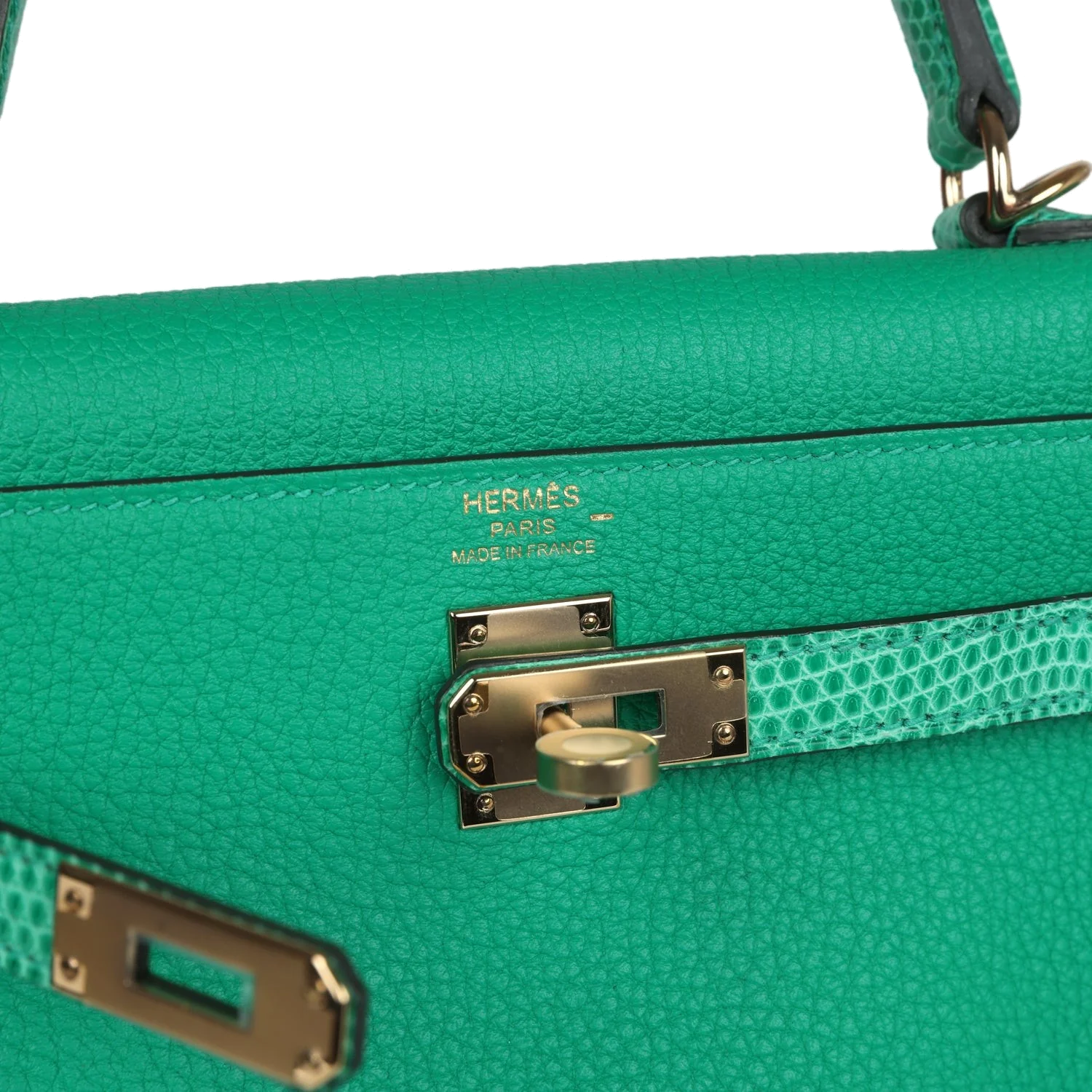Hermes Kelly Retourne 25 Menthe Togo and Varanus Niloticus Lizard Touch Permabrass Hardware — фото 8