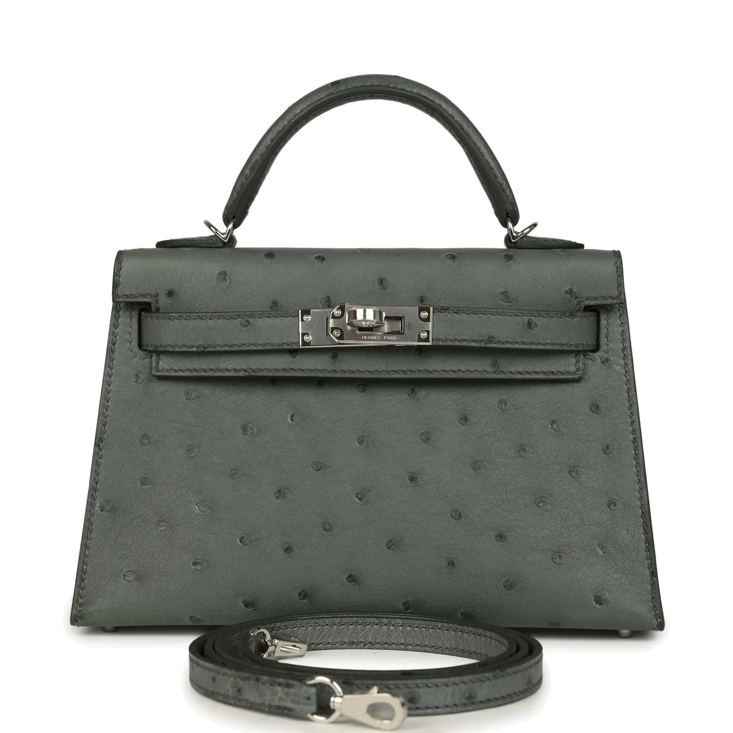 Hermes Kelly Sellier 20 Vert Amande Ostrich Palladium Hardware — фото 2