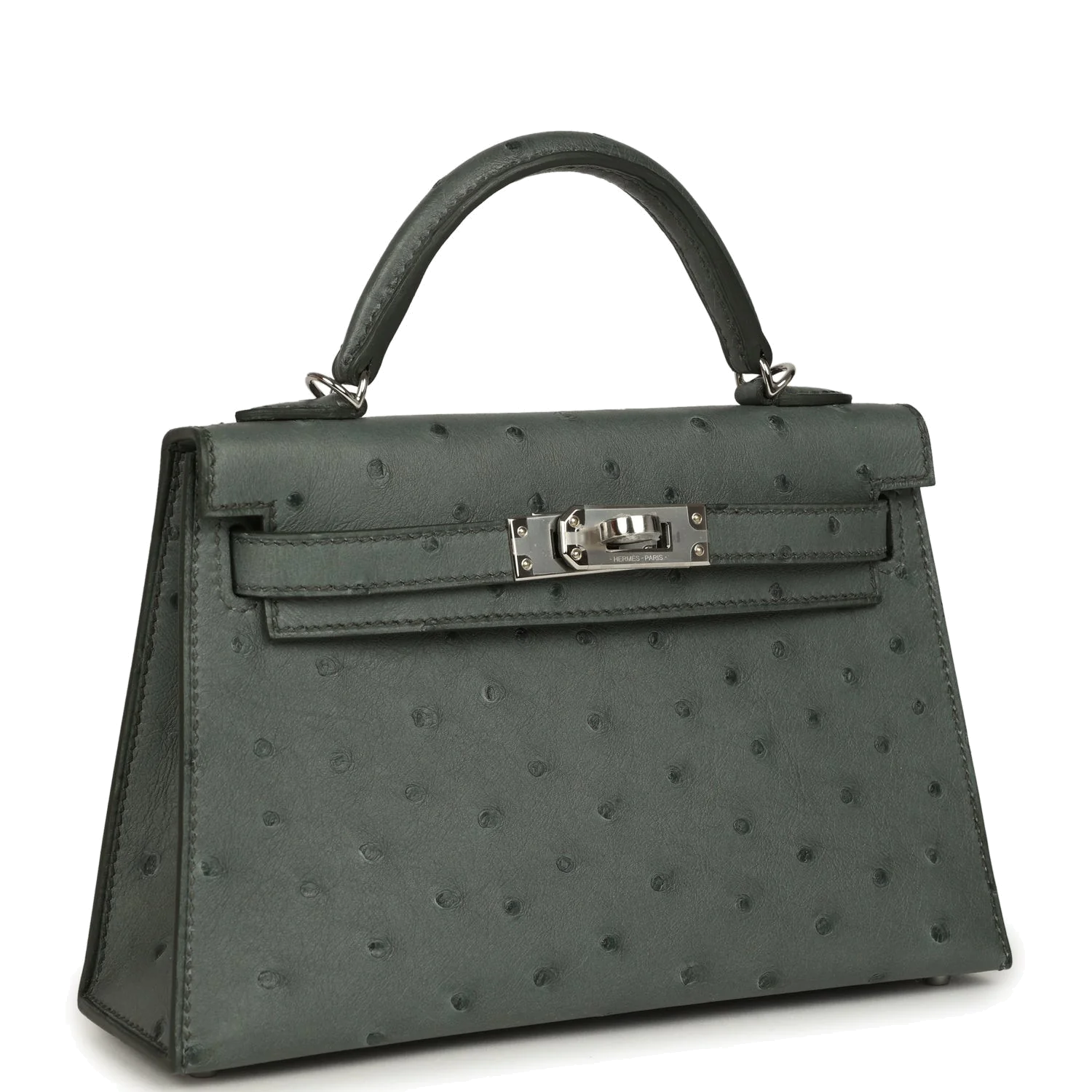 Hermes Kelly Sellier 20 Vert Amande Ostrich Palladium Hardware — фото 3
