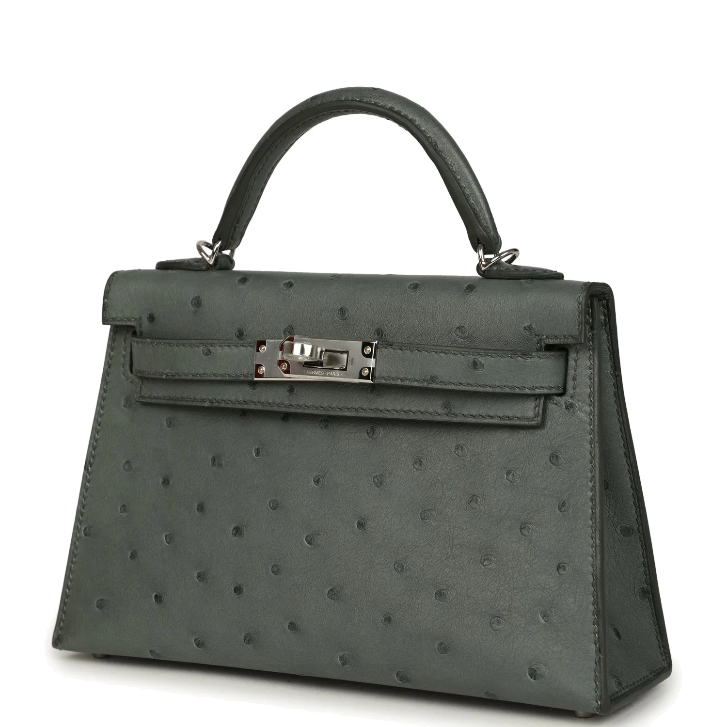Hermes Kelly Sellier 20 Vert Amande Ostrich Palladium Hardware — фото 6