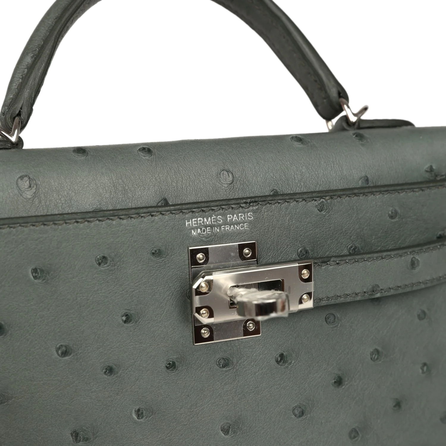Hermes Kelly Sellier 20 Vert Amande Ostrich Palladium Hardware — фото 8