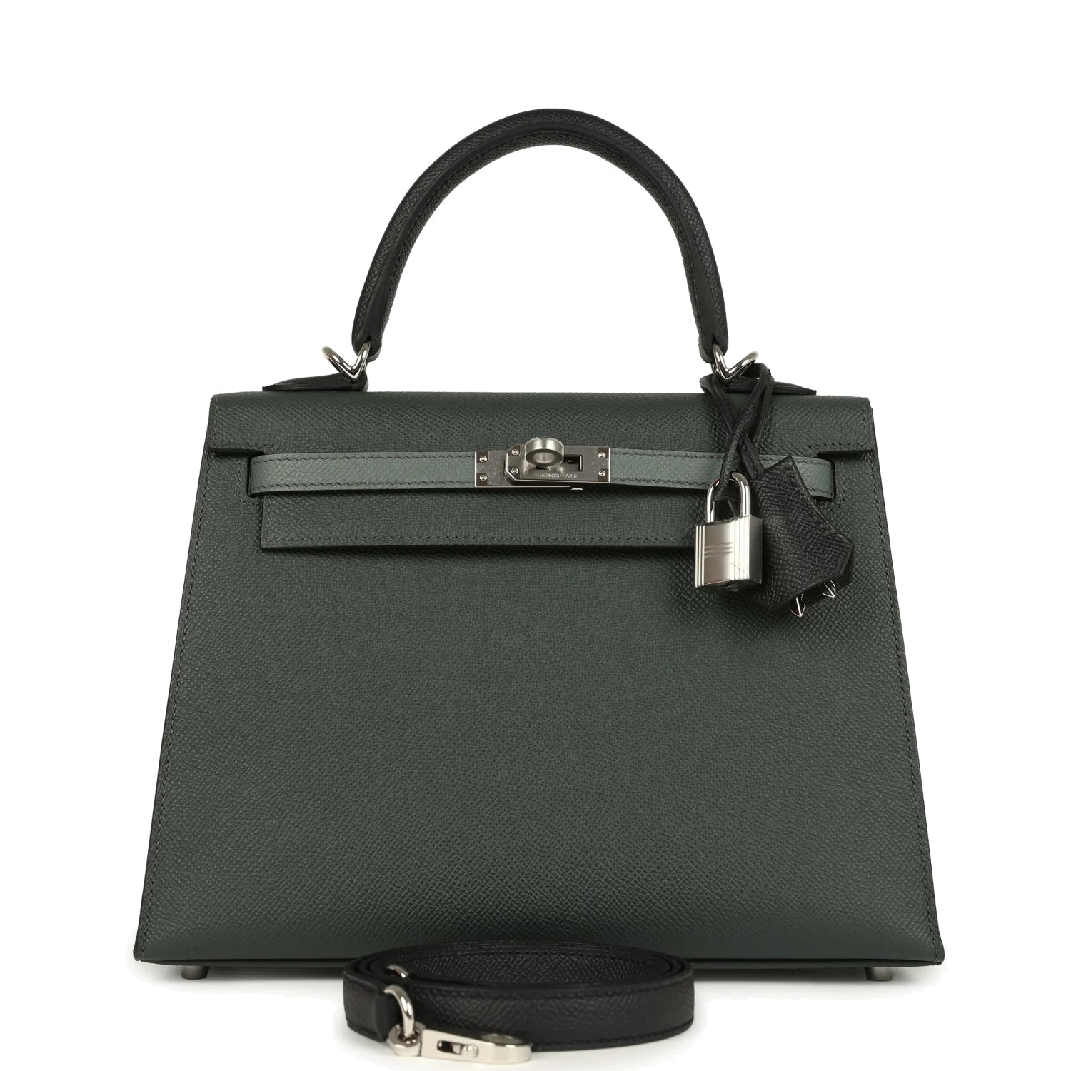 Hermes Kelly Sellier 25 Tri-Color Black, Vert Amande and Vert Mangrove Epsom Palladium Hardware — фото 2