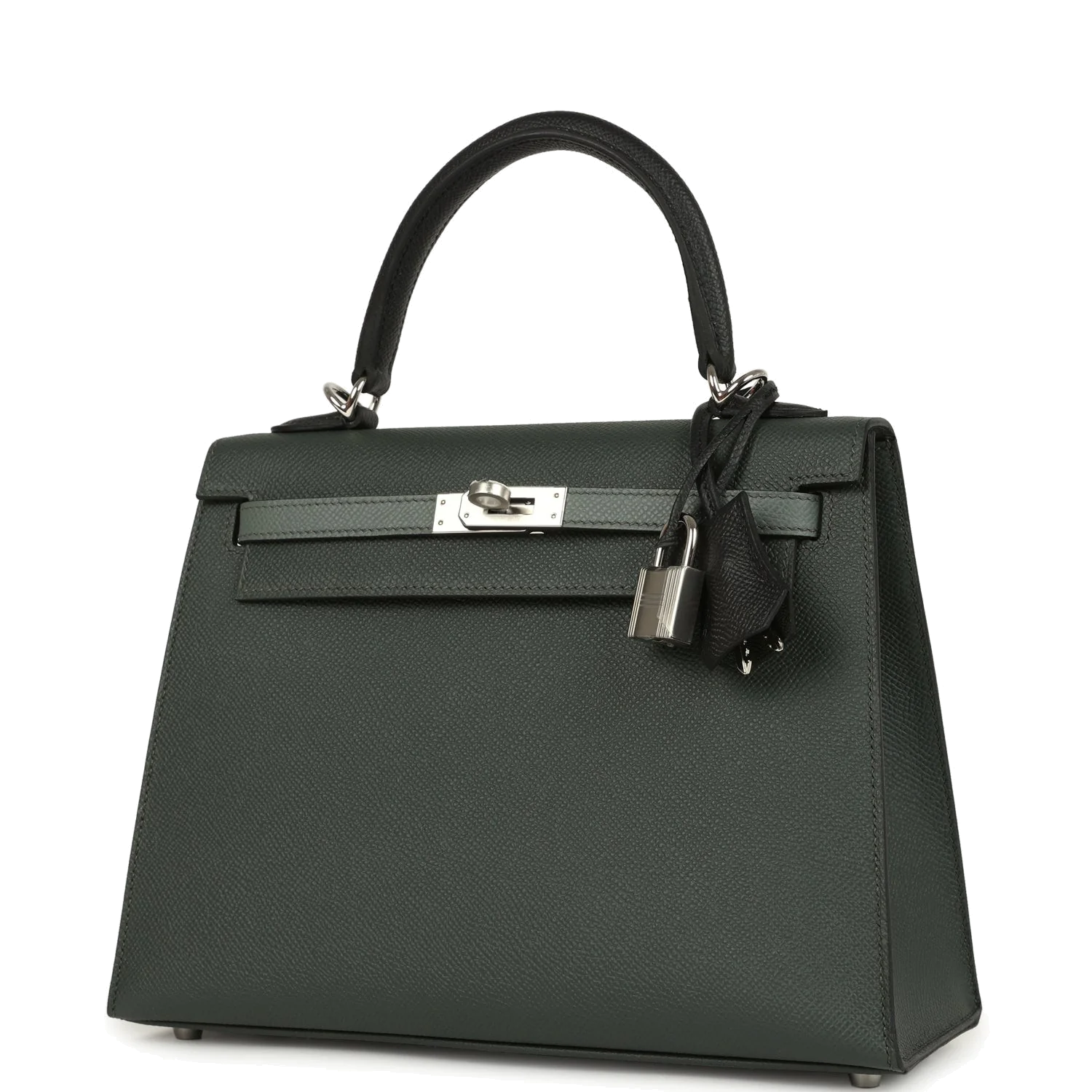 Hermes Kelly Sellier 25 Tri-Color Black, Vert Amande and Vert Mangrove Epsom Palladium Hardware — фото 6