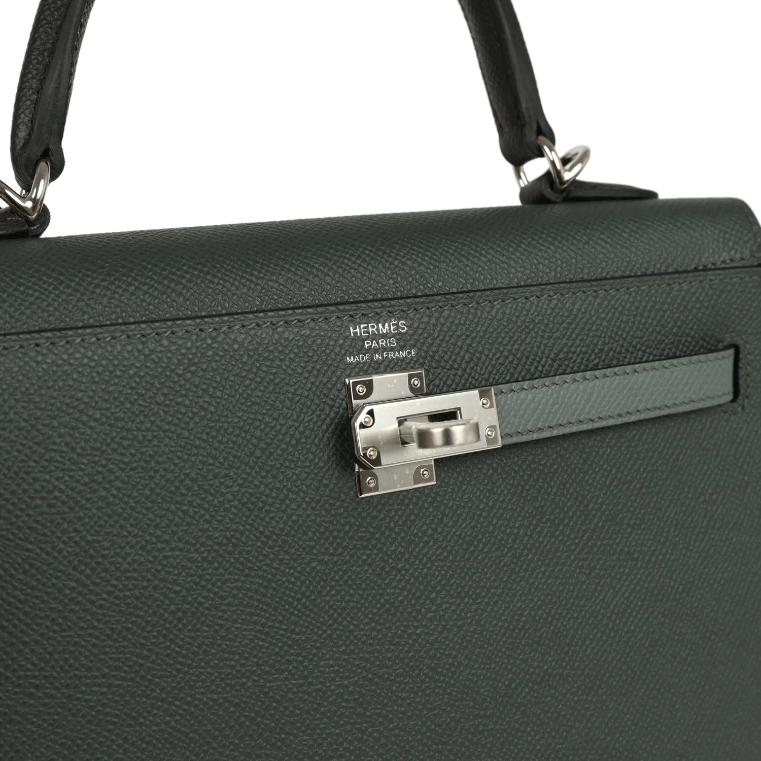 Hermes Kelly Sellier 25 Tri-Color Black, Vert Amande and Vert Mangrove Epsom Palladium Hardware — фото 8