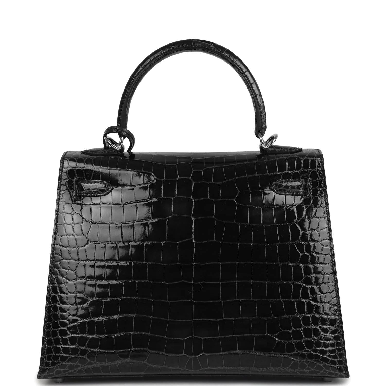Hermes Kelly Sellier 25 Vert Rousseau Shiny Porosus Crocodile Palladium Hardware — фото 5