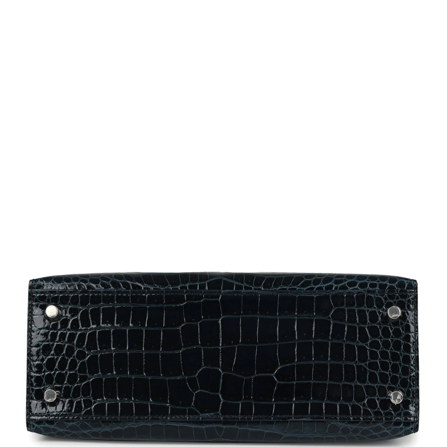 Hermes Kelly Sellier 25 Vert Rousseau Shiny Porosus Crocodile Palladium Hardware — фото 7