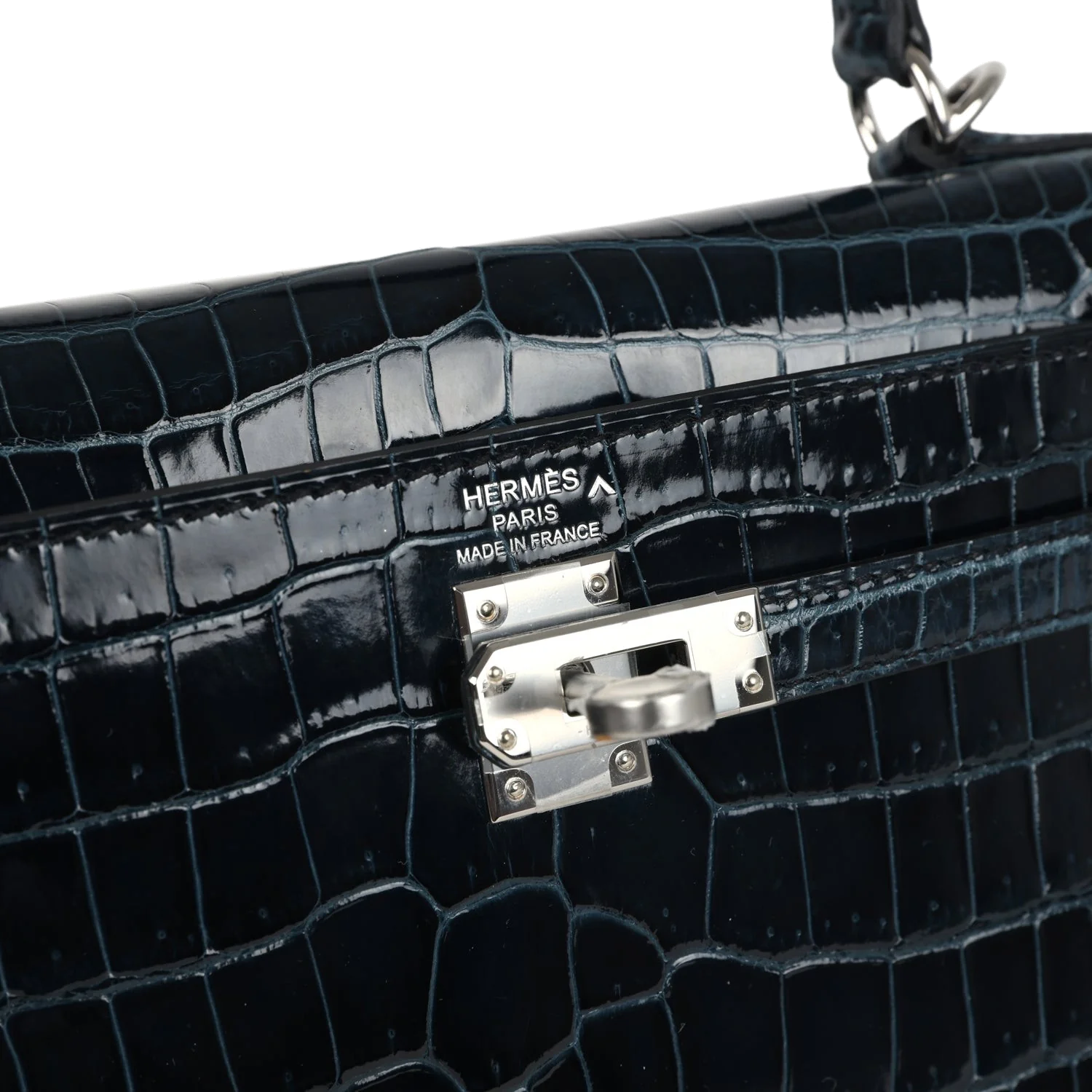 Hermes Kelly Sellier 25 Vert Rousseau Shiny Porosus Crocodile Palladium Hardware — фото 8