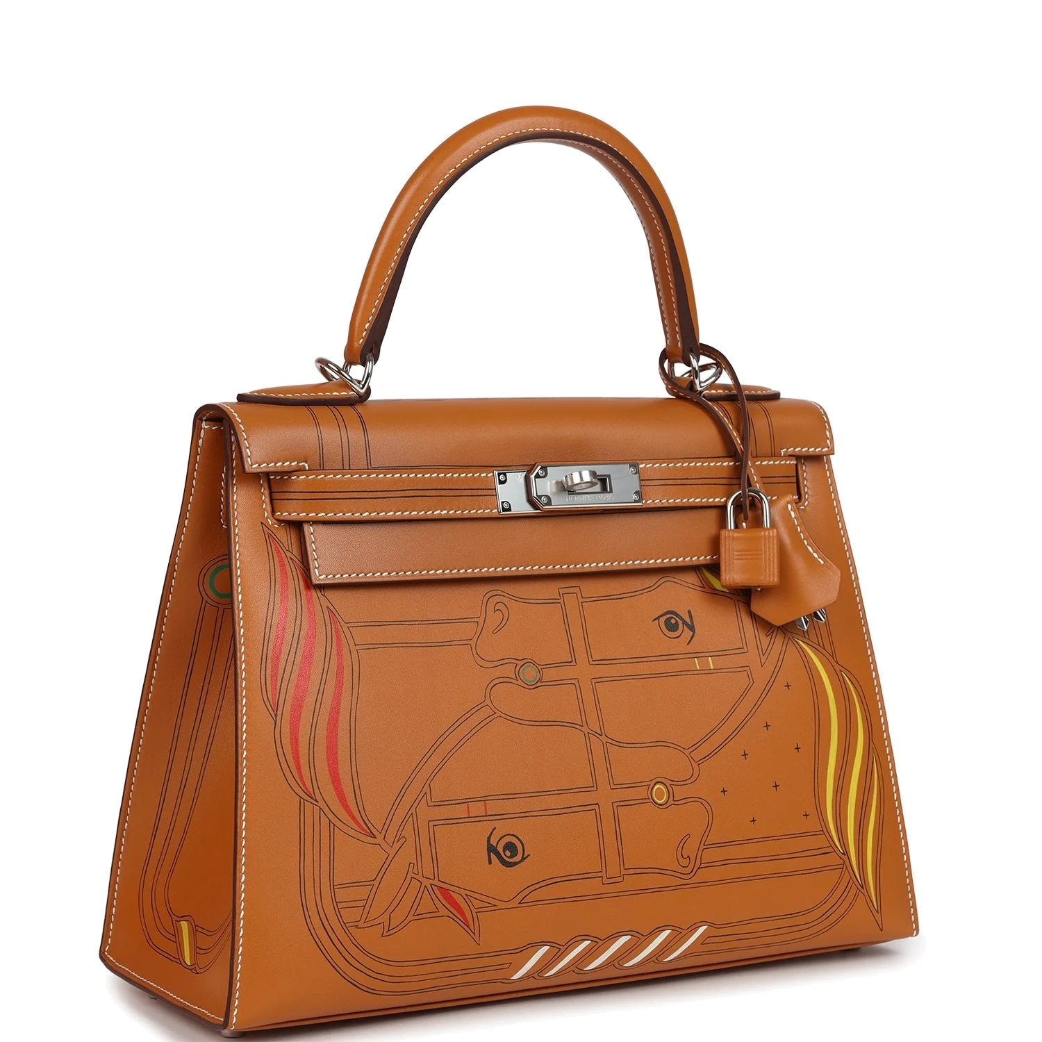 Hermes Kelly Sellier 28 "Painted Quadrige" Naturel Sable Butler Palladium Hardware — фото 3