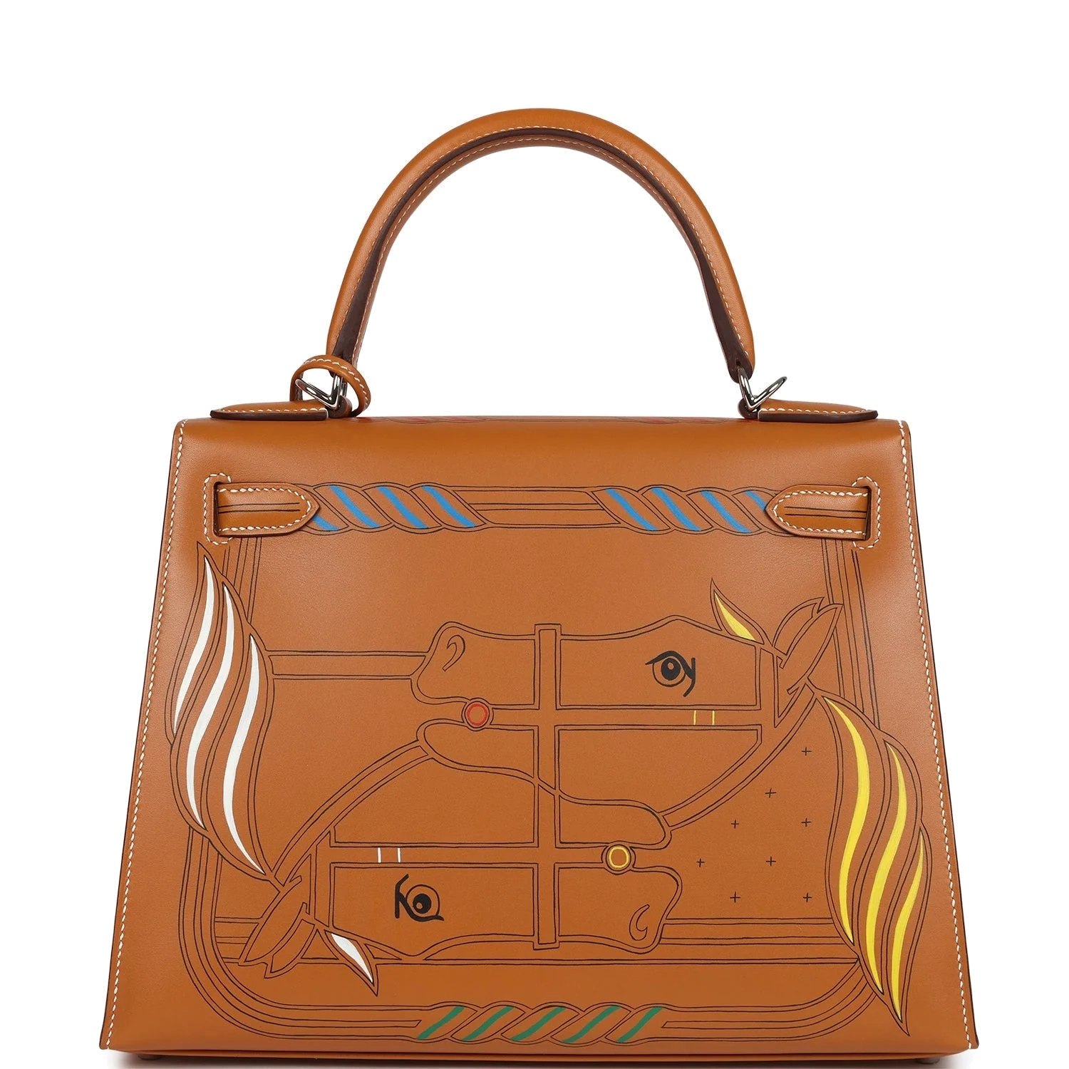 Hermes Kelly Sellier 28 "Painted Quadrige" Naturel Sable Butler Palladium Hardware — фото 5