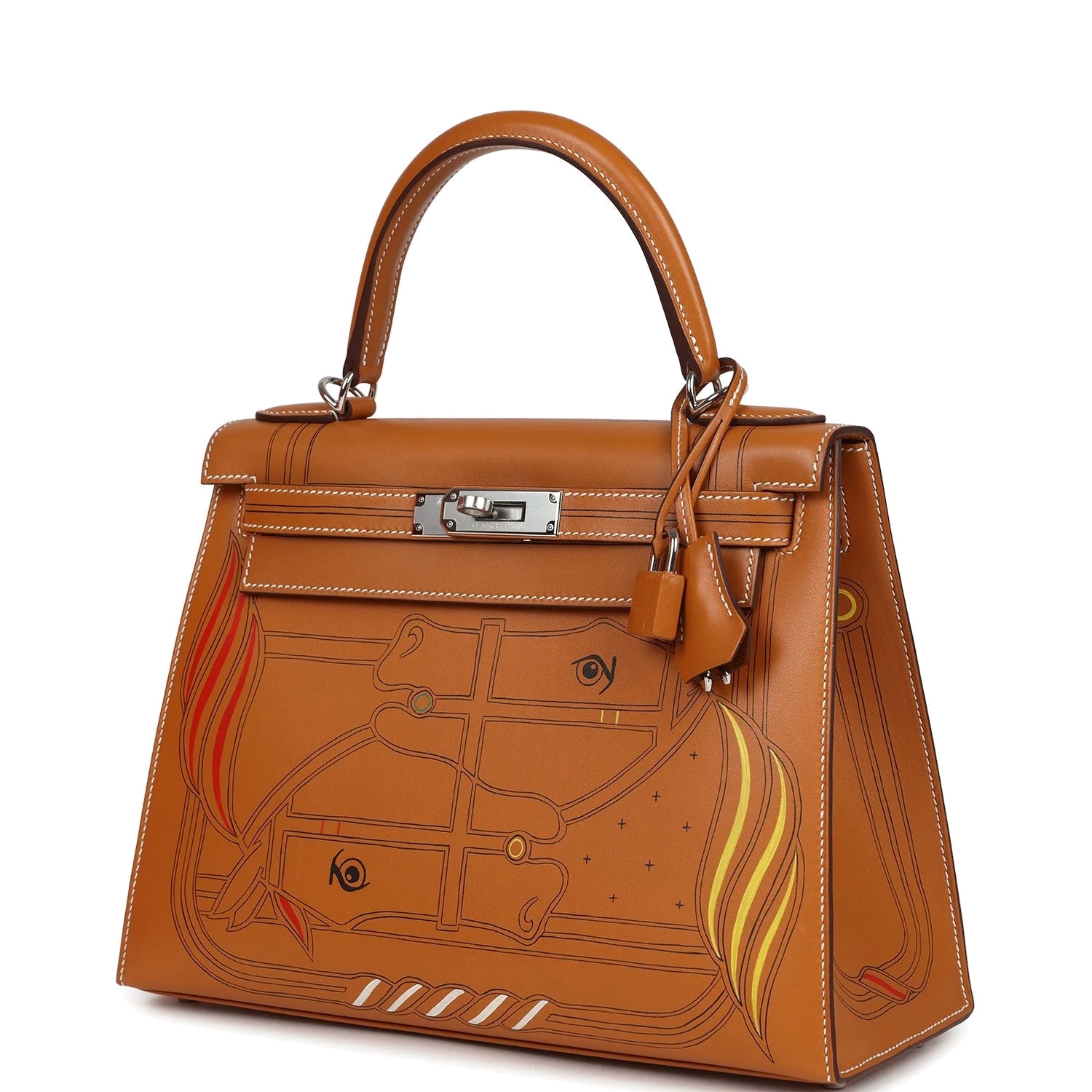 Hermes Kelly Sellier 28 "Painted Quadrige" Naturel Sable Butler Palladium Hardware — фото 6