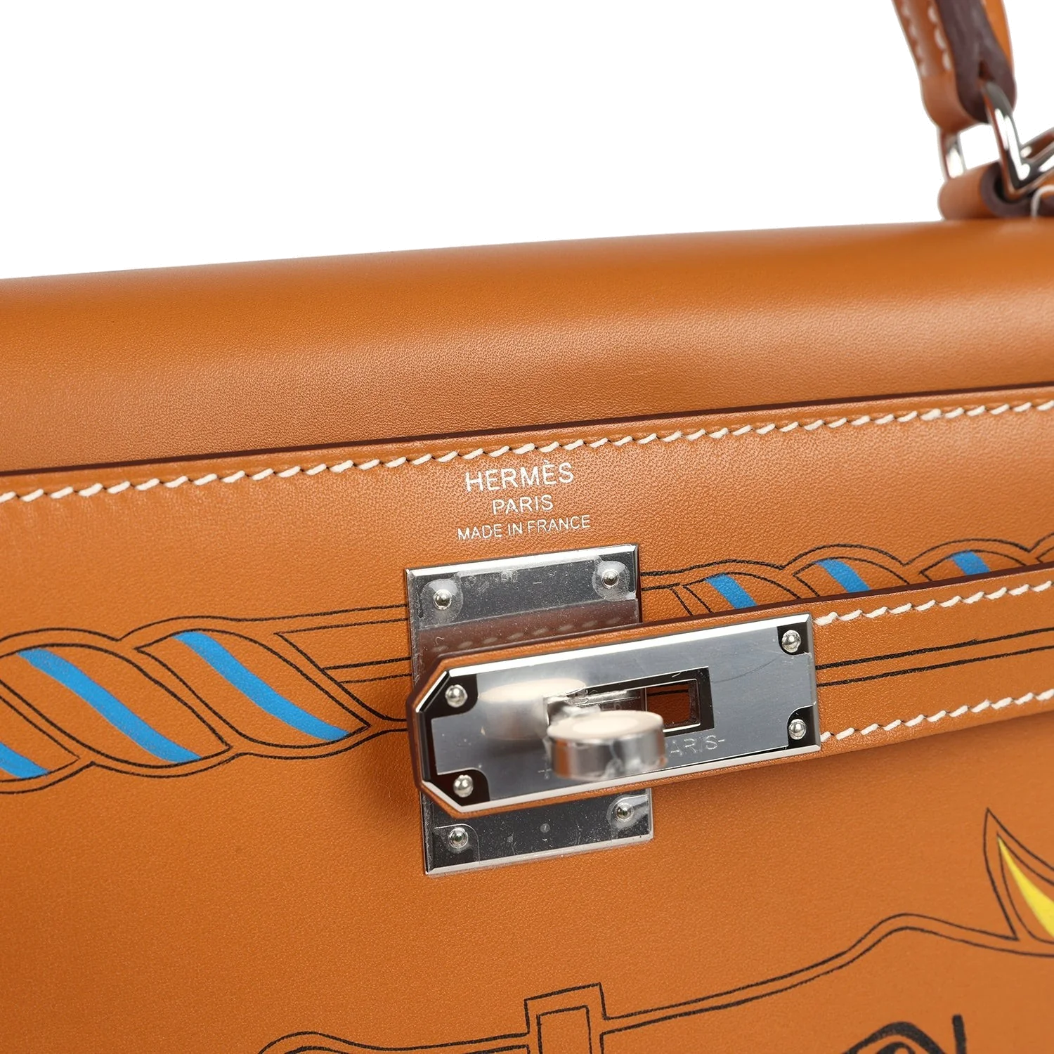 Hermes Kelly Sellier 28 "Painted Quadrige" Naturel Sable Butler Palladium Hardware — фото 8