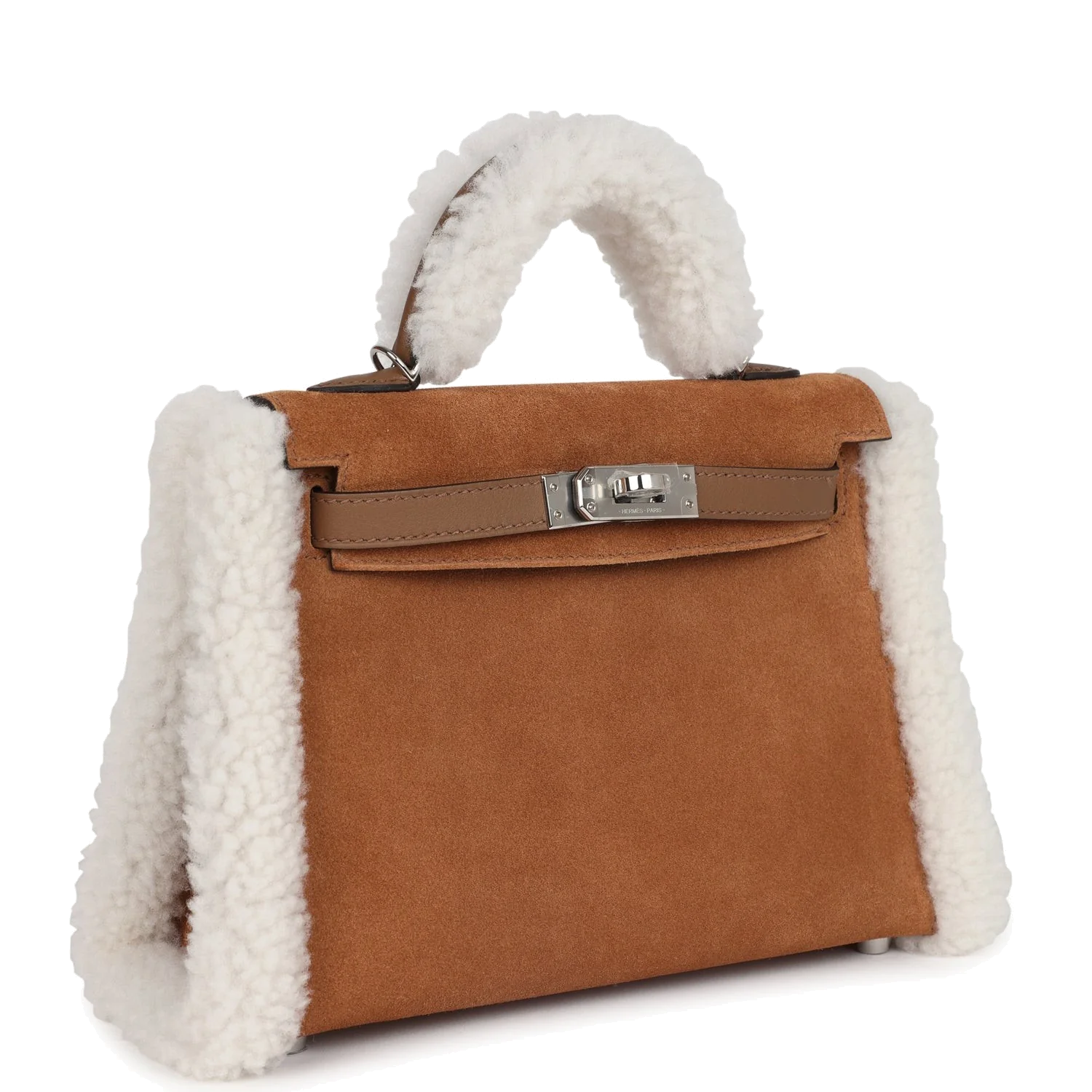 Hermes Teddy Kelly 20 Chamois Shearling and Swift Palladium Hardware Замша Shearling — фото 3