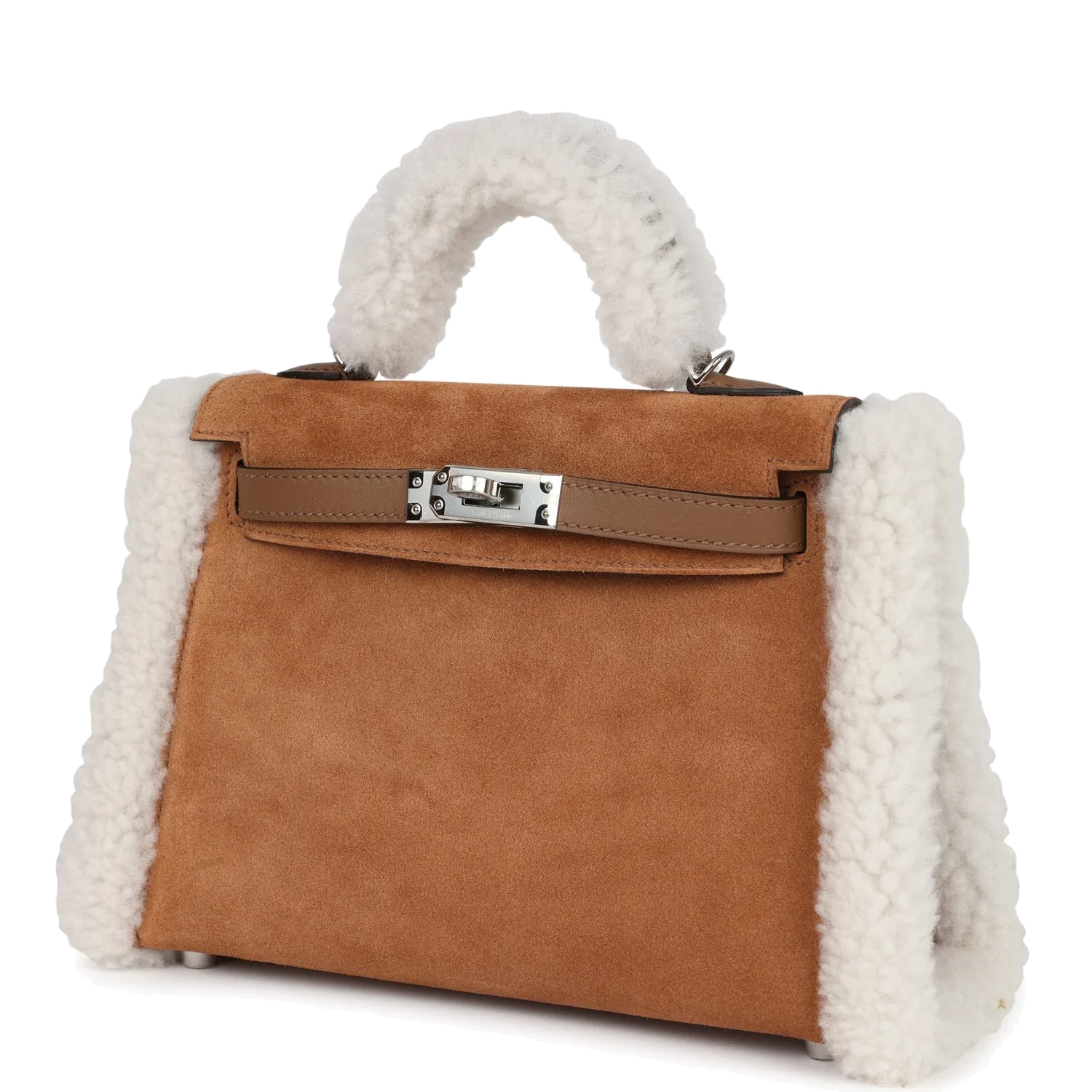 Hermes Teddy Kelly 20 Chamois Shearling and Swift Palladium Hardware Замша Shearling — фото 6