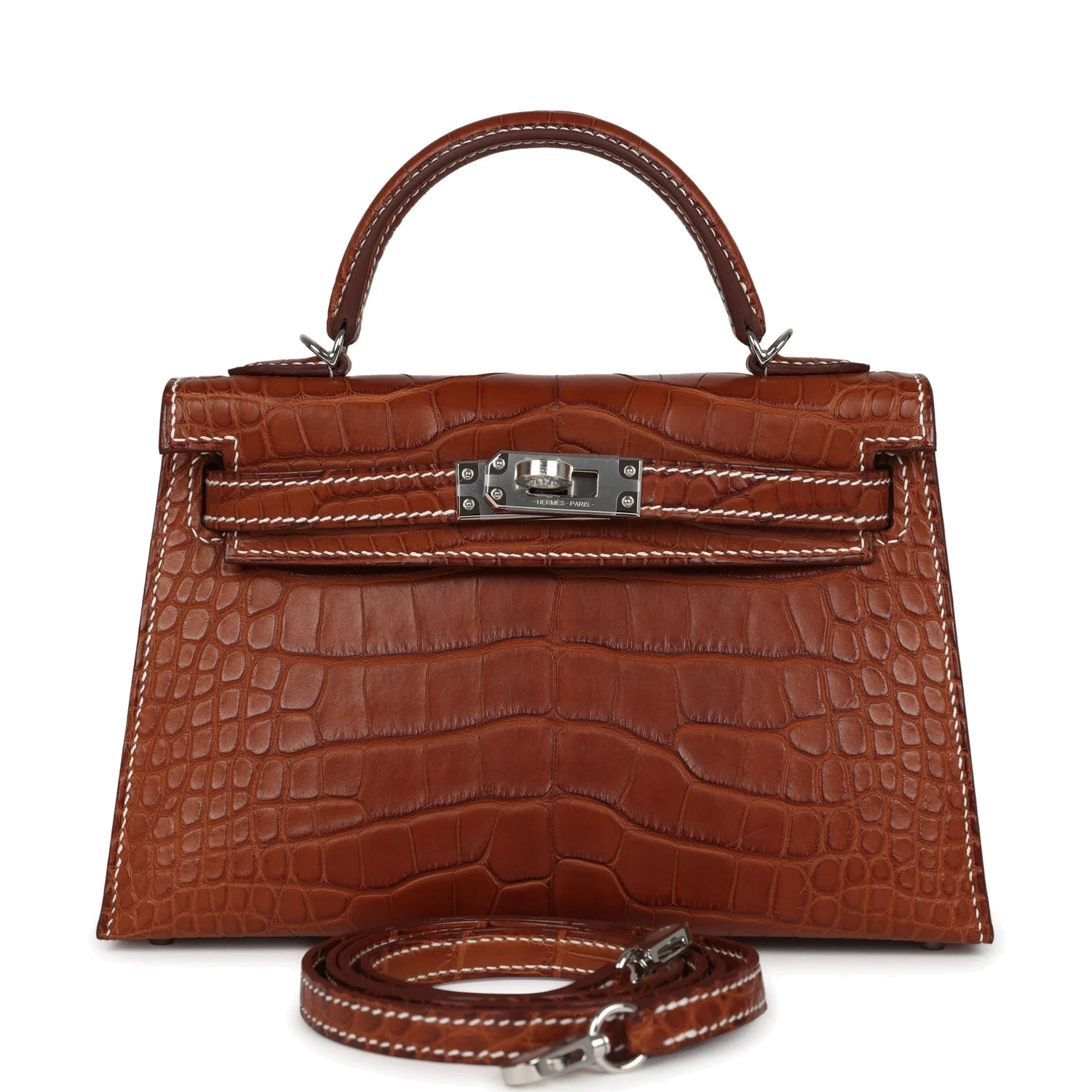 Hermes Kelly Sellier 20 Fauve Matte Alligator Barenia Palladium Hardware — фото 2