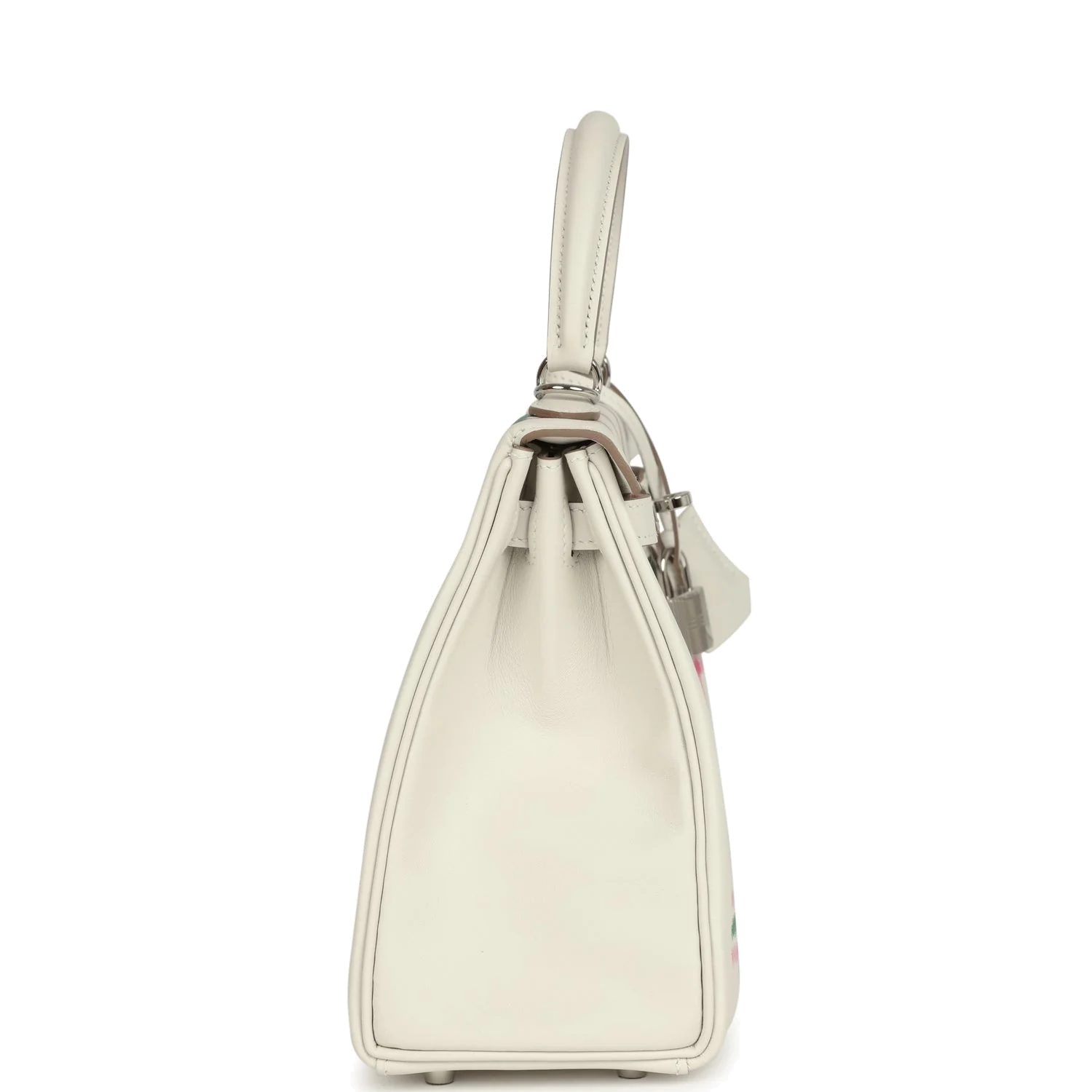 Hermes Kelly Retourne 25 "Tartan Light" Gris Pale, Vert Moyen and Bubblegum Swift Palladium Hardware — фото 4