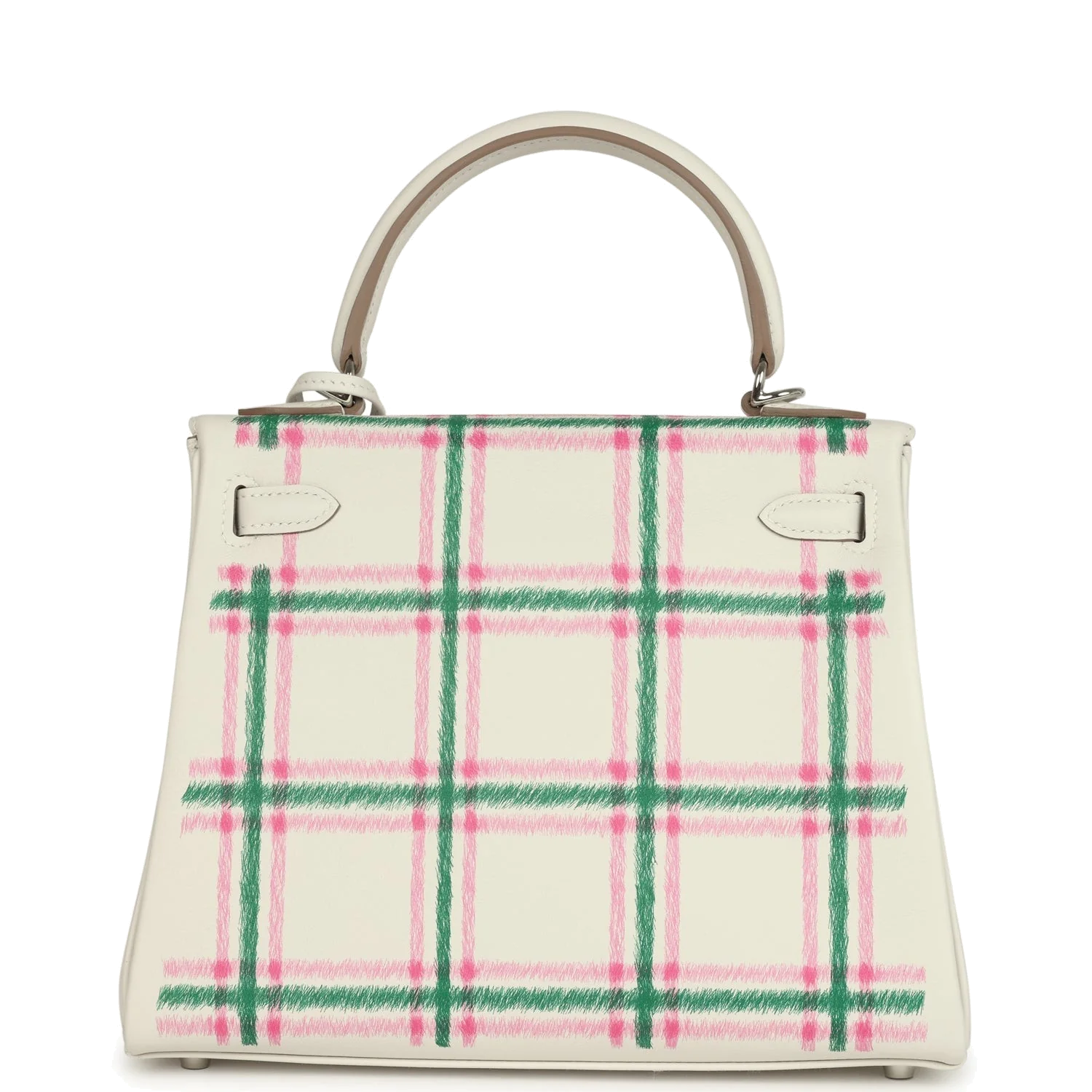 Hermes Kelly Retourne 25 "Tartan Light" Gris Pale, Vert Moyen and Bubblegum Swift Palladium Hardware — фото 5