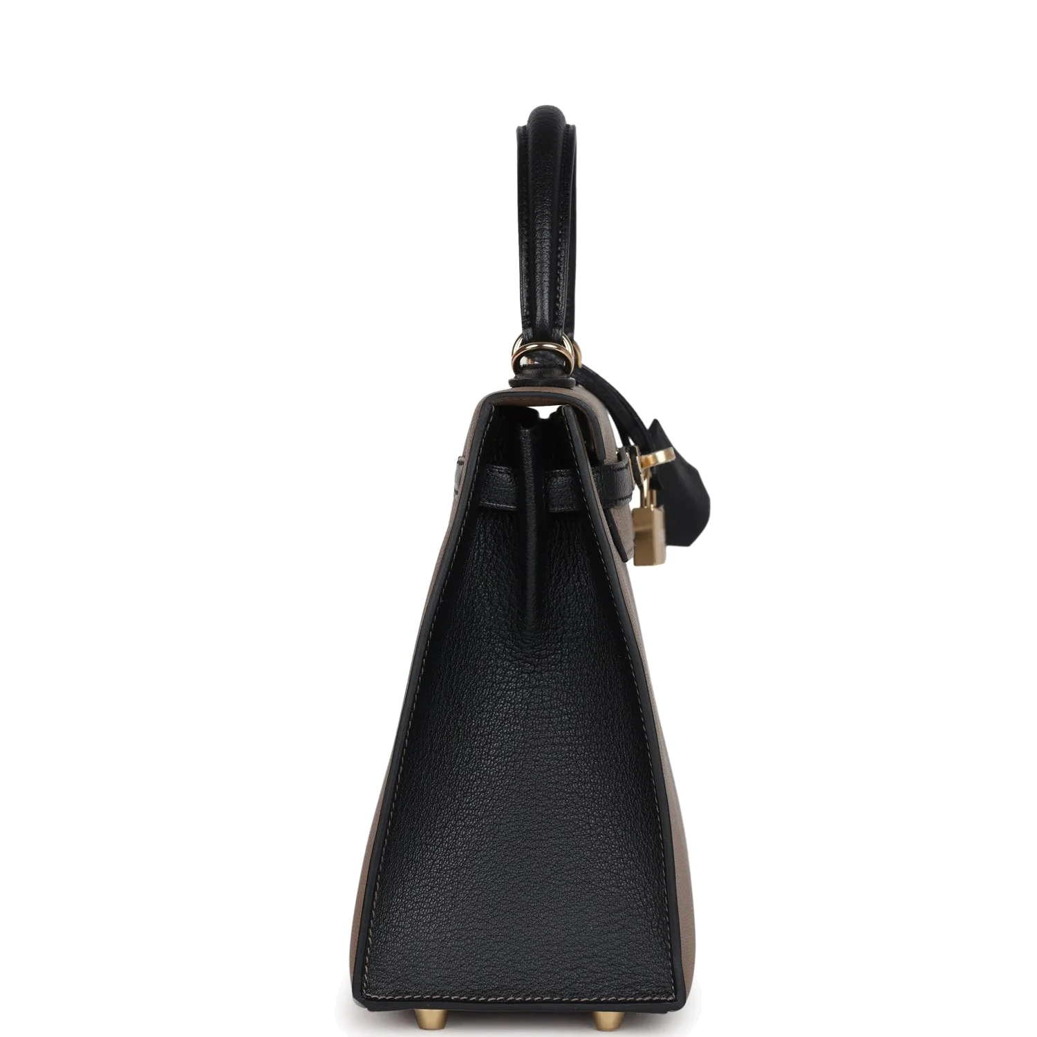 Hermes Special Order (HSS) Kelly Sellier 25 Black and Etoupe Chevre Mysore Permabrass Hardware — фото 4