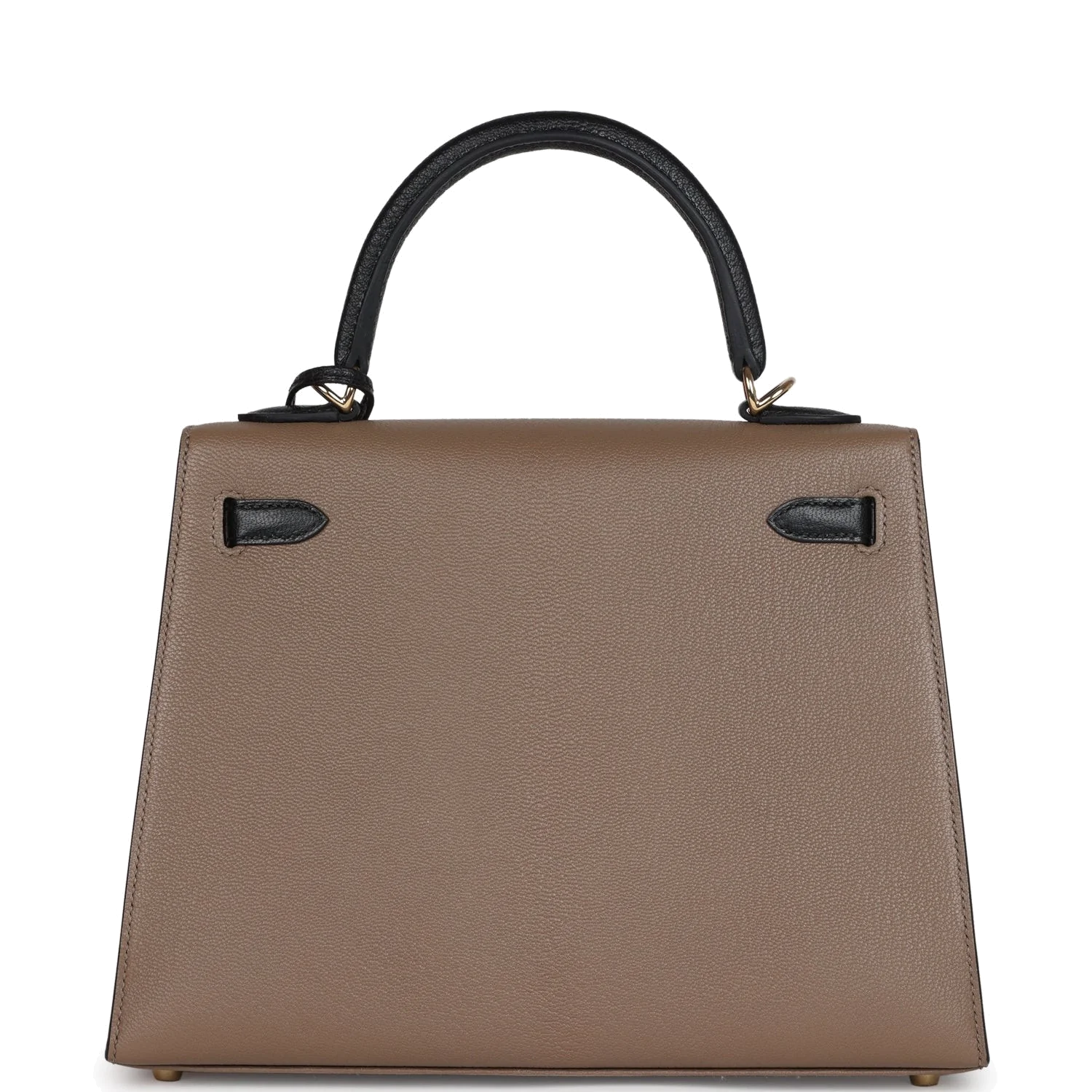 Hermes Special Order (HSS) Kelly Sellier 25 Black and Etoupe Chevre Mysore Permabrass Hardware — фото 5
