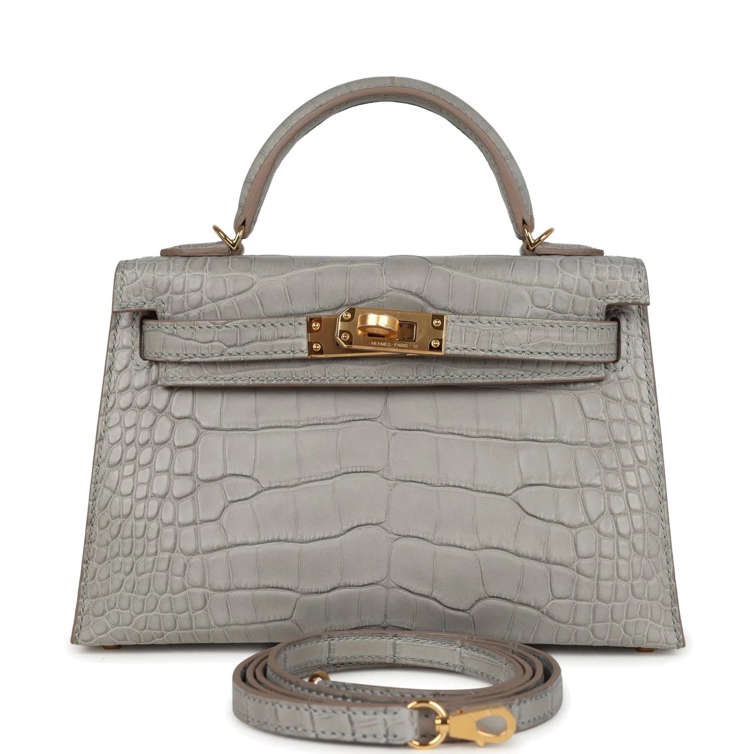 Hermes Special Order (HSS) Kelly Sellier 20 Gris Perle Verso Matte Alligator Gold Hardware — фото 2