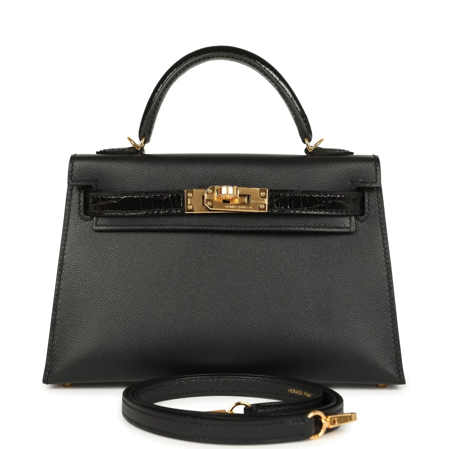 Hermes Kelly Sellier 20 Black Madame and Shiny Alligator Touch Gold Hardware — фото 2