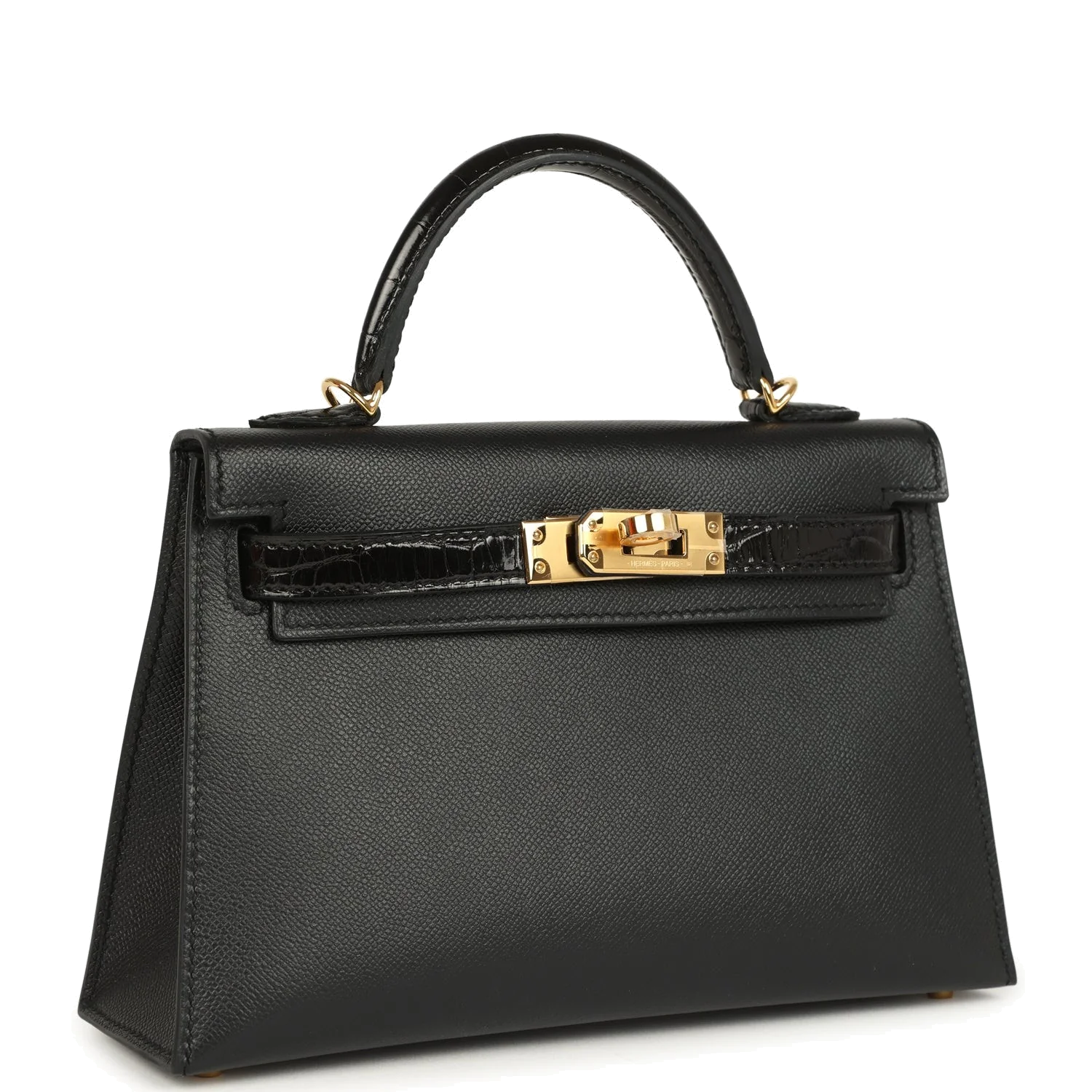 Hermes Kelly Sellier 20 Black Madame and Shiny Alligator Touch Gold Hardware — фото 3