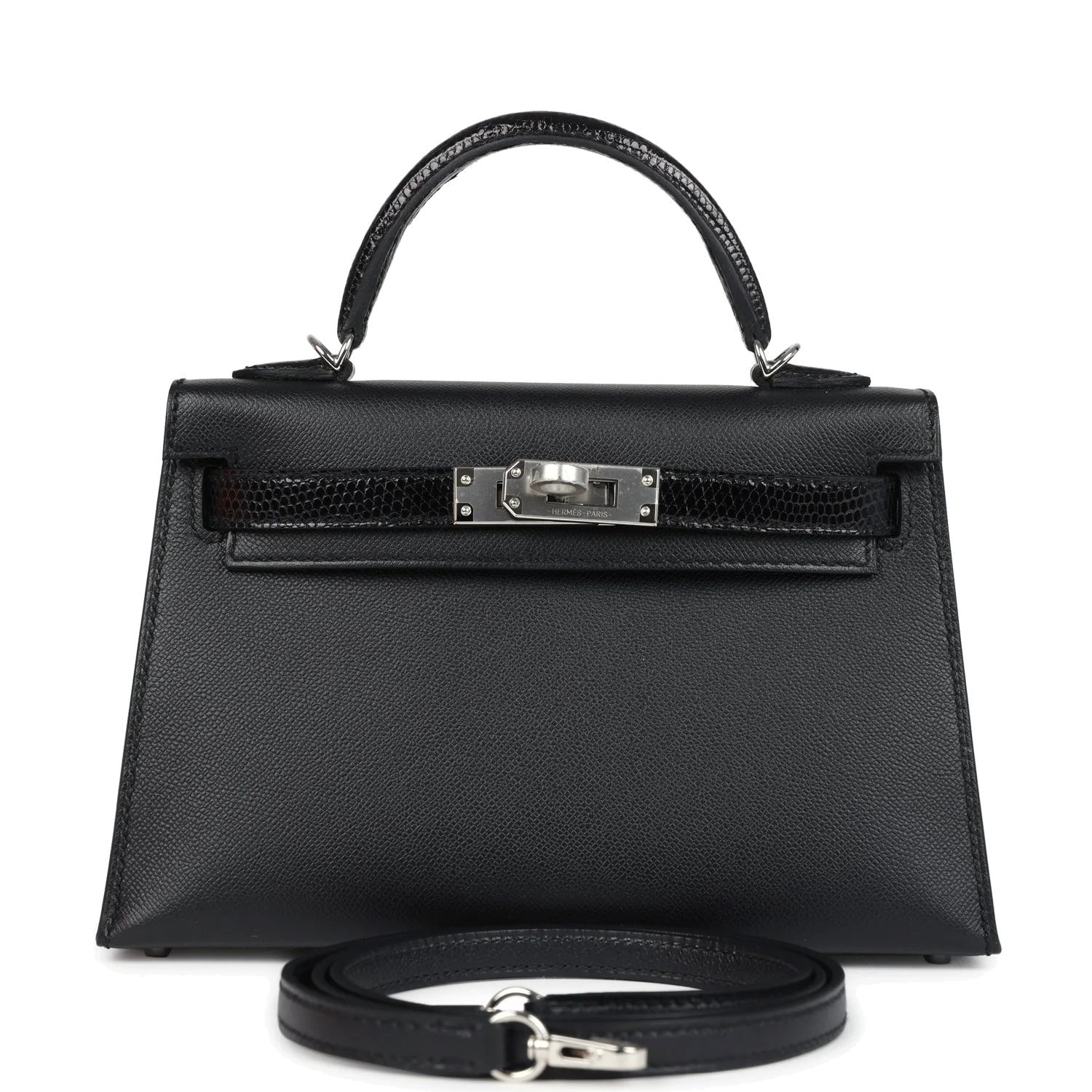 Hermes Kelly Sellier 20 Black Madame and Shiny Varanus Lizard Touch Palladium Hardware — фото 2