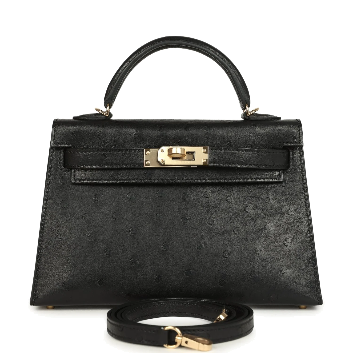 Hermes Kelly Sellier 20 Black Ostrich Permabrass Hardware — фото 2