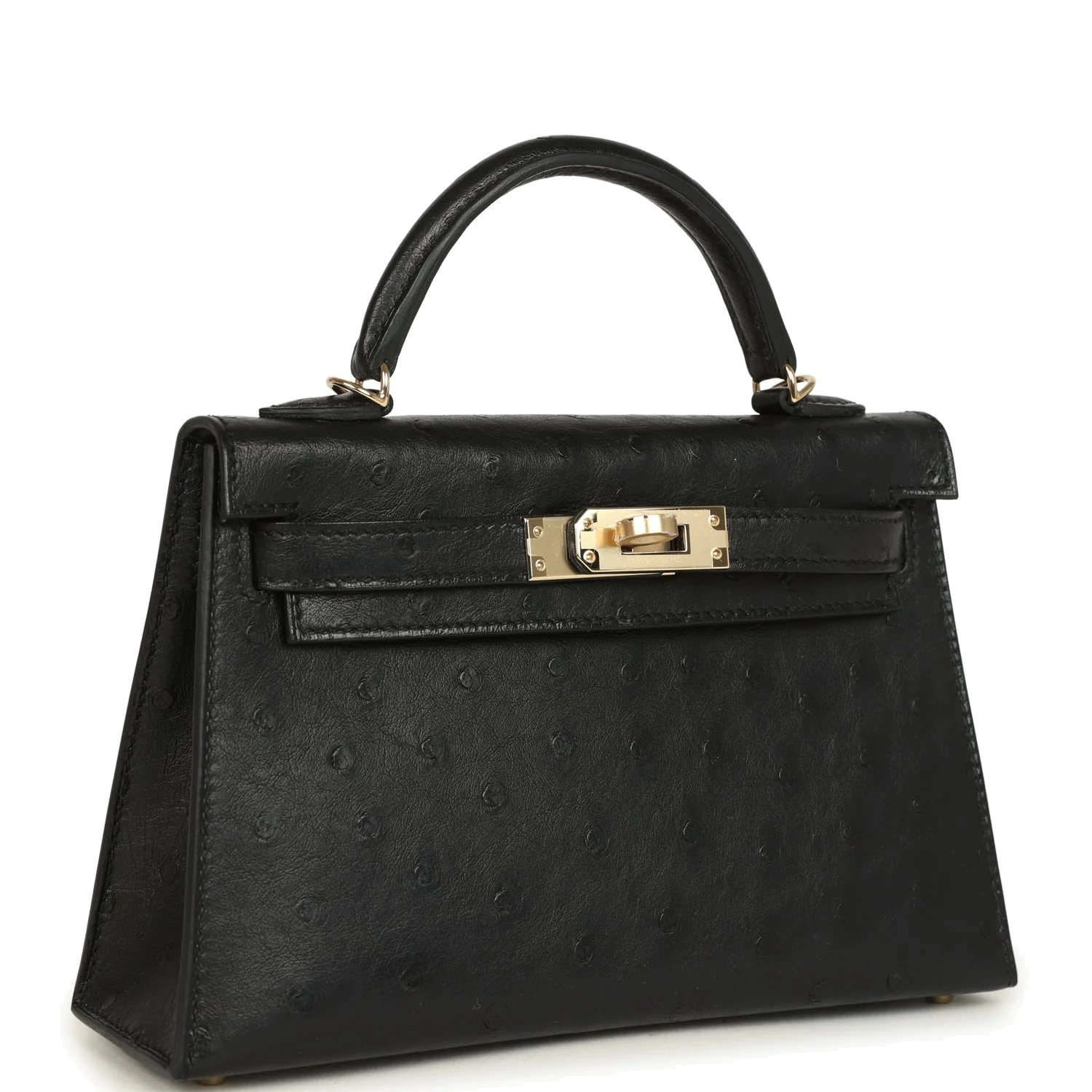 Hermes Kelly Sellier 20 Black Ostrich Permabrass Hardware — фото 3